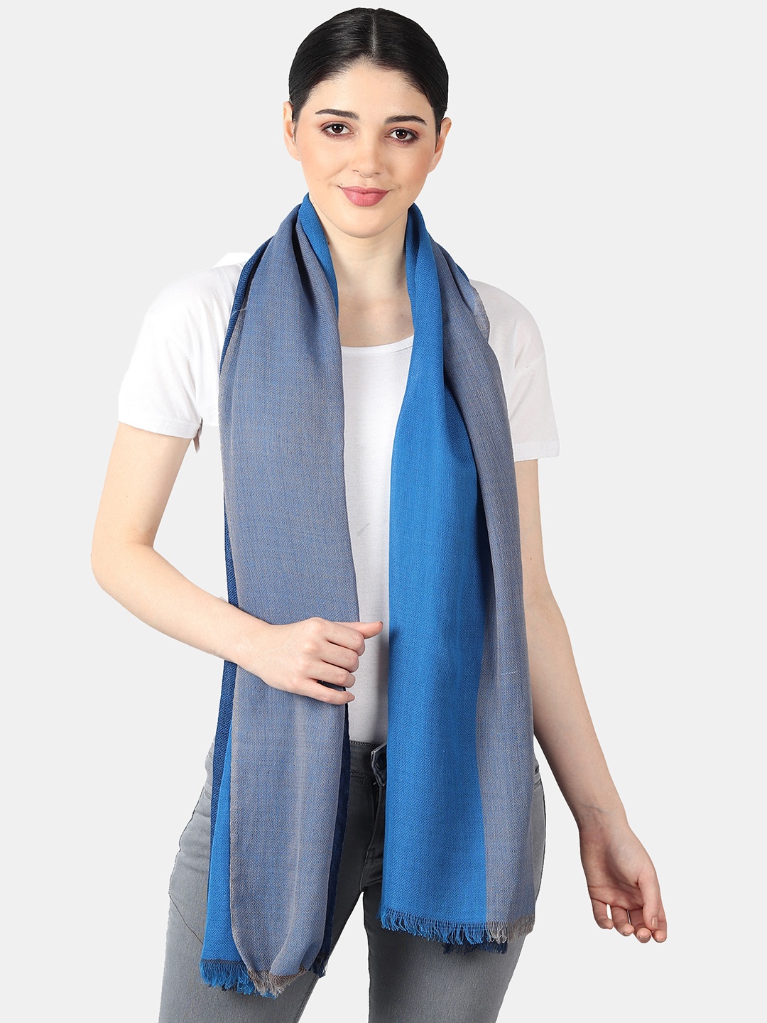 

FWC FILL WITH COLOURS Women Blue & Grey Woven Design Stole