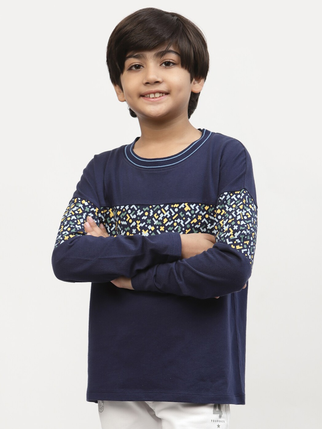 SPUNKIES Boys Navy Blue Printed Cotton T-shirt