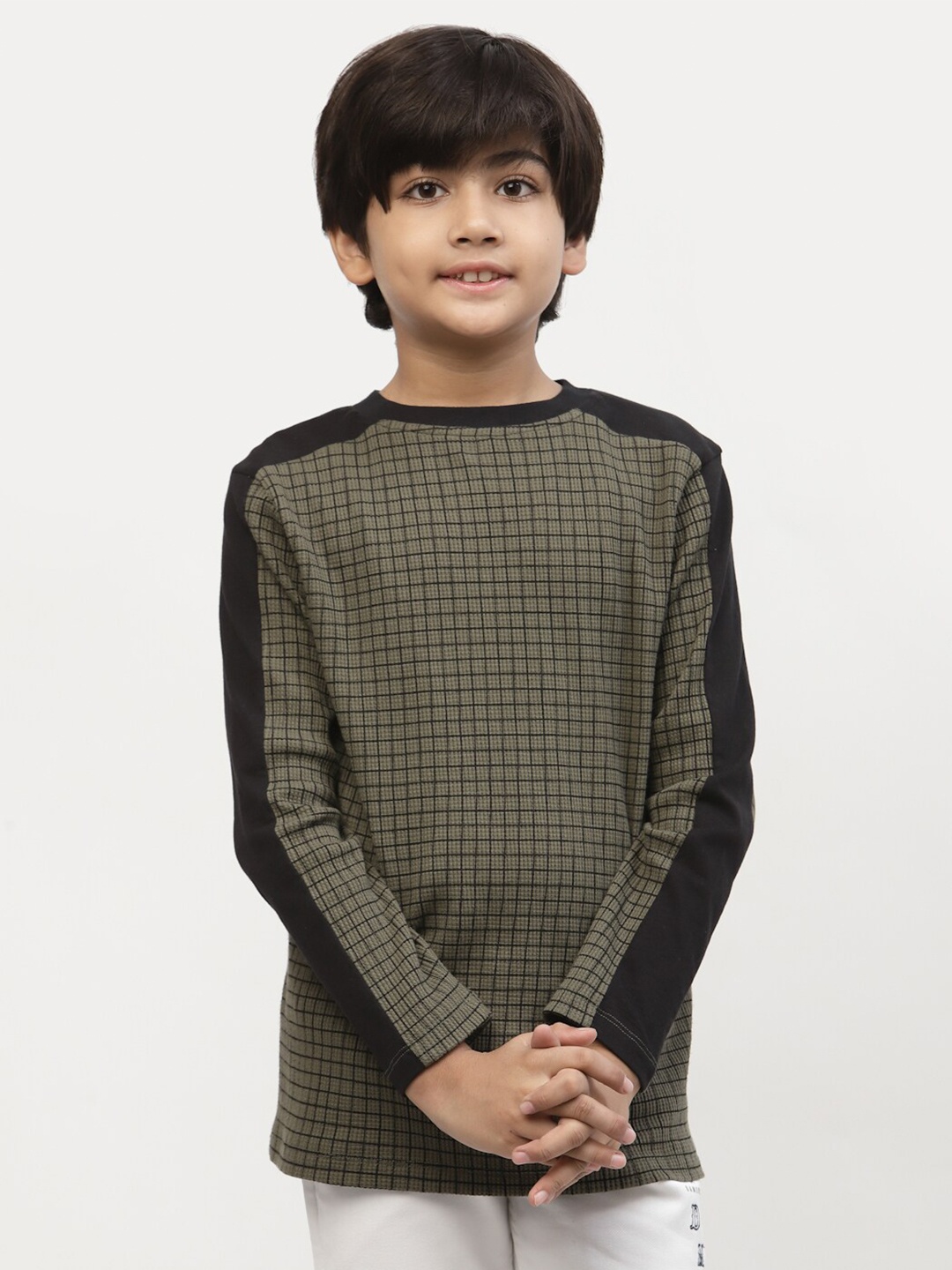 

SPUNKIES Boys Black & Olive Green Cotton T-shirt