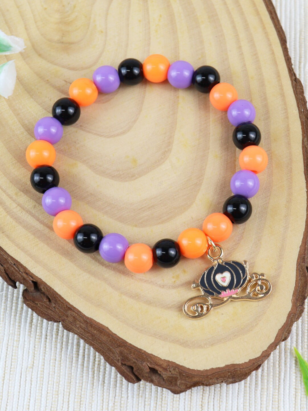 

Asthetika Kids Girls Black & Orange Artificial Beaded Bracelet