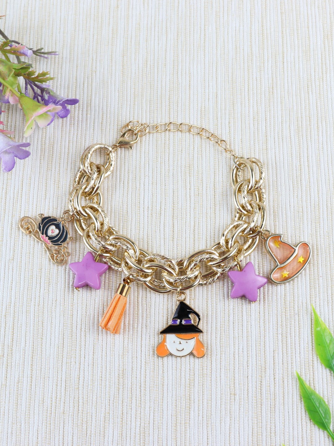

Asthetika Kids Girls Orange & Purple Link Bracelet, Gold