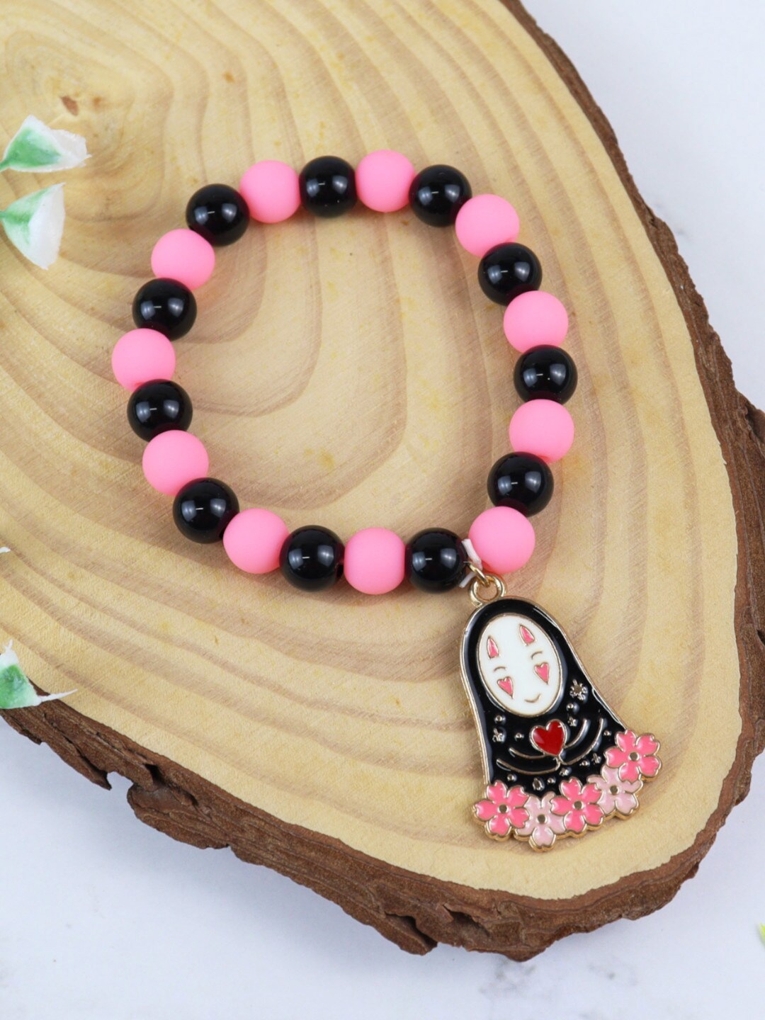 

Asthetika Kids Girls Black & Pink Beaded Bracelet