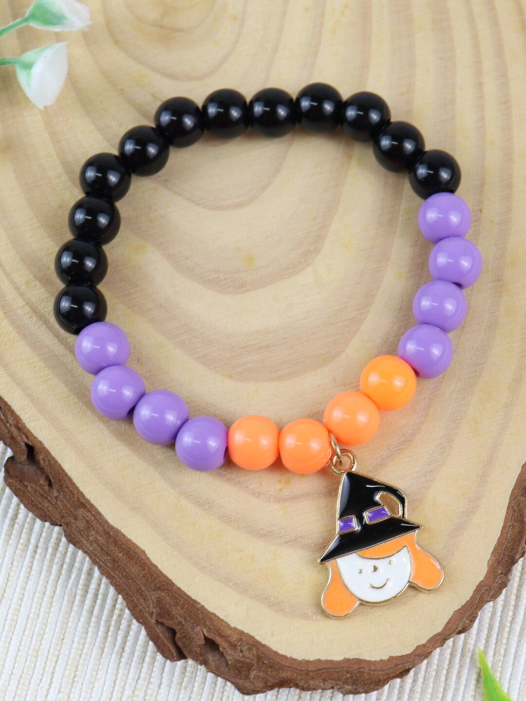 

asthetika Girls Black & Orange Artificial Beads Bracelet