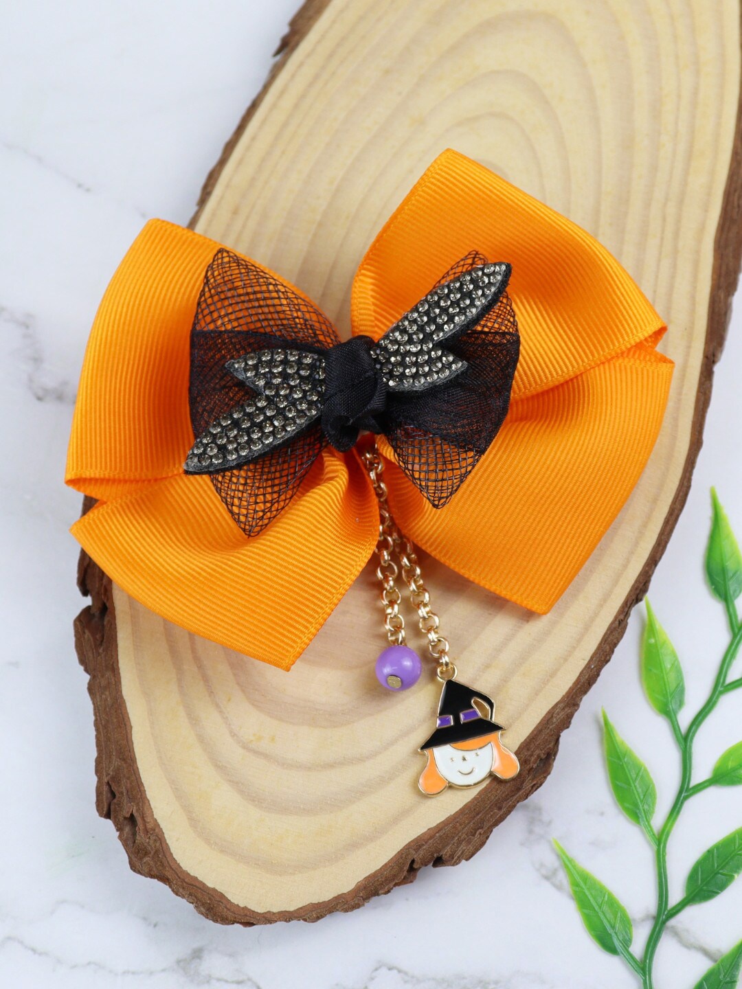 

Asthetika Kids Girls Orange & Black Lace Bow Alligator Hair Clip