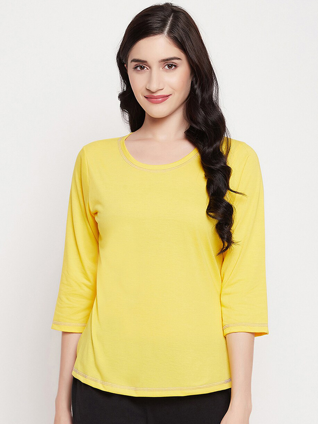 

Clovia Women Chic Basic Solid Pure Cotton T-shirts, Yellow
