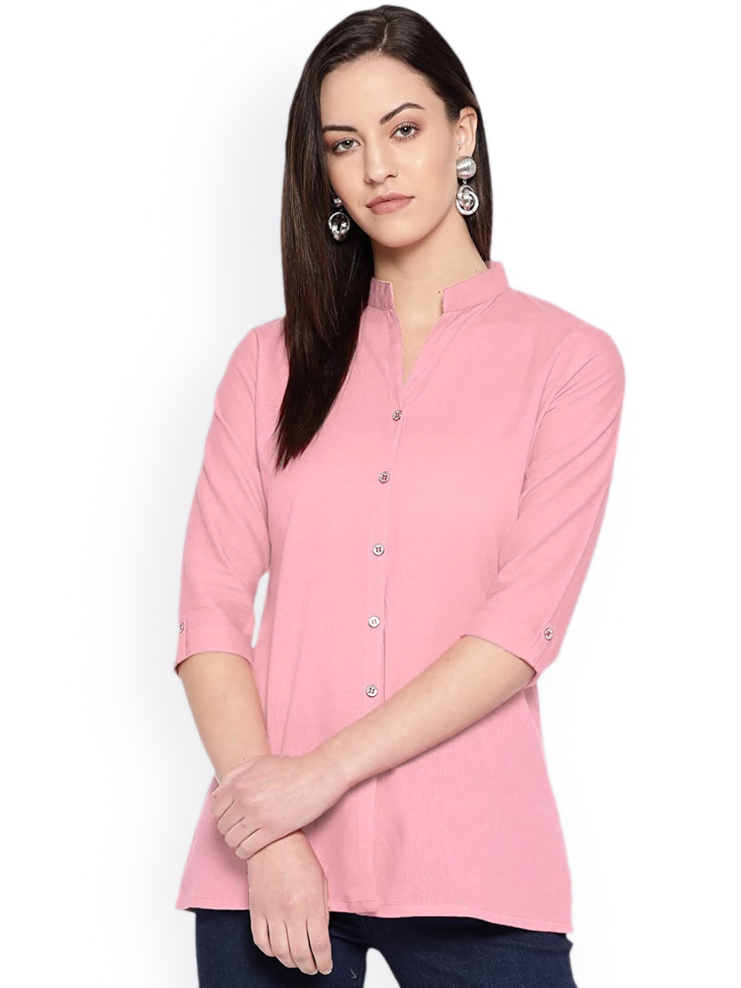 

Vastraa Fusion Comfort Mandarin Collar Pure Cotton Casual Shirt, Pink