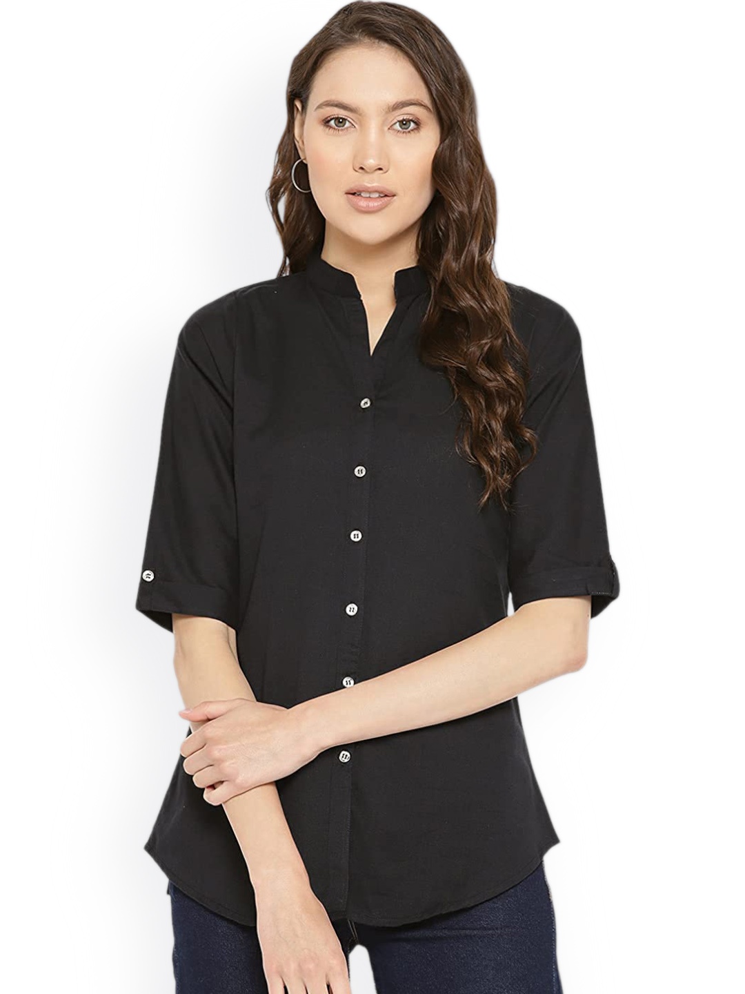 

Vastraa Fusion Comfort Mandarin Collar Pure Cotton Casual Shirt, Black