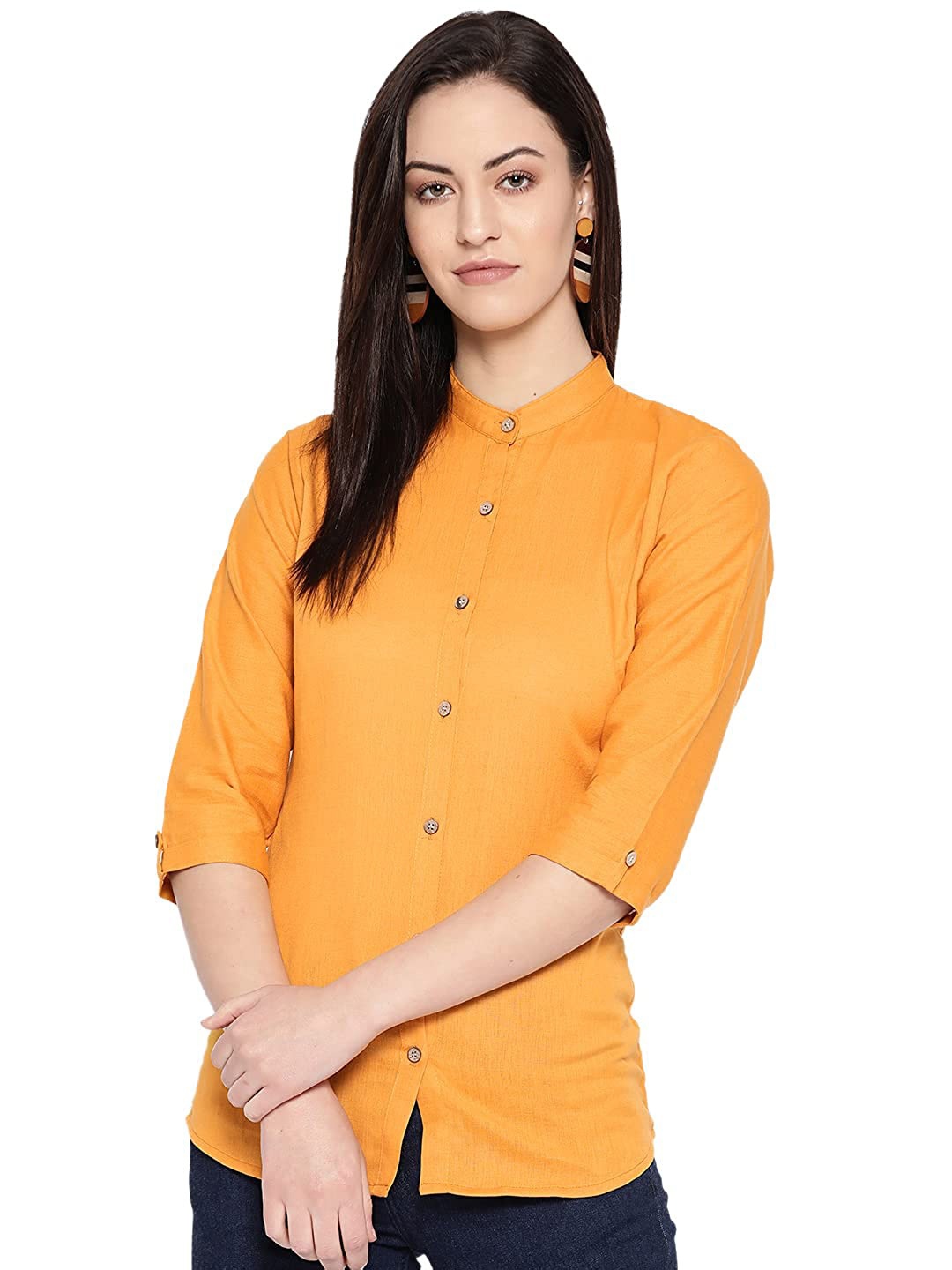 

Vastraa Fusion Comfort Mandarin Collar Pure Cotton Casual Shirt, Mustard