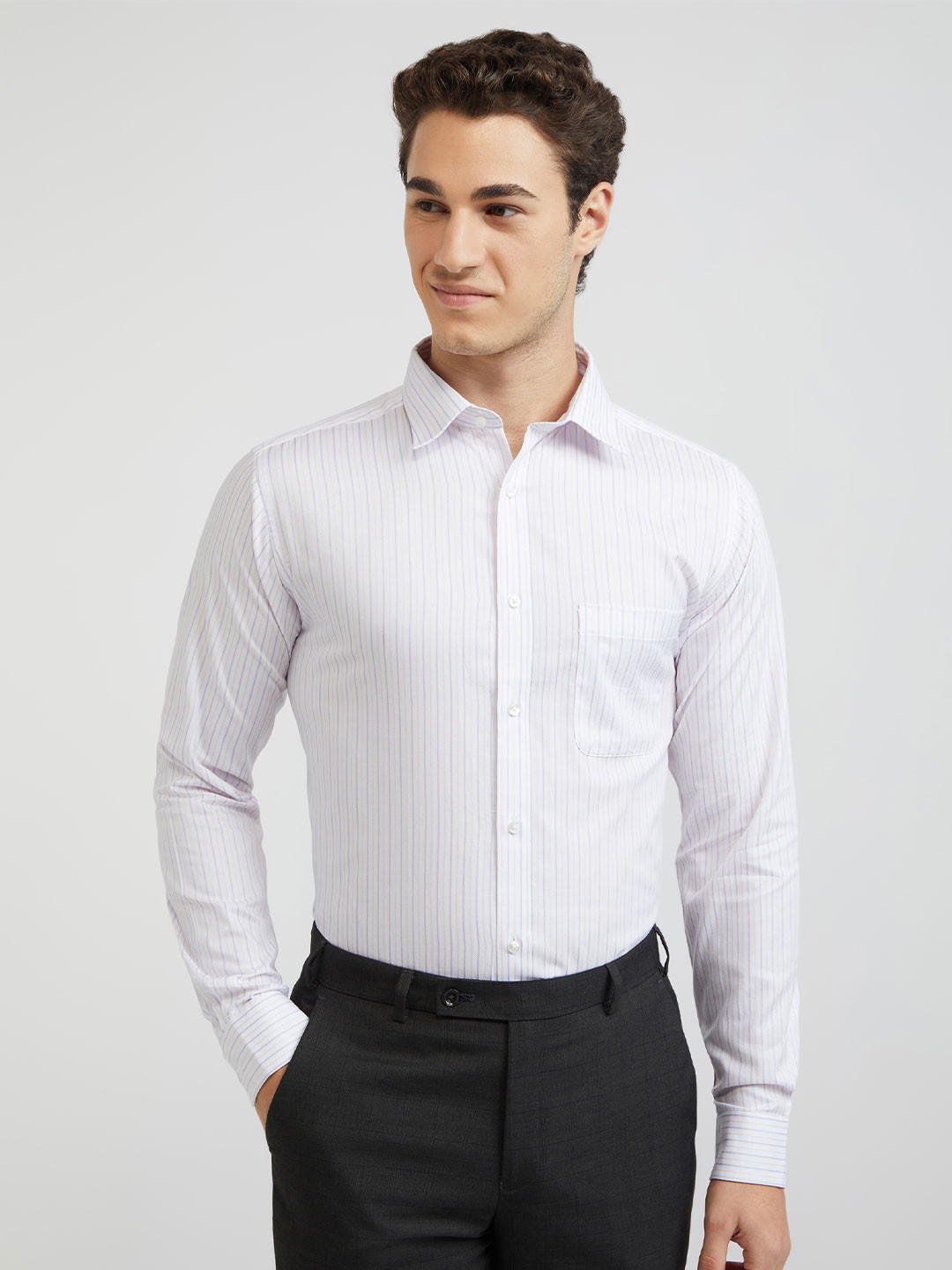 

Raymond Pure Cotton Slim Fit Opaque Striped Formal Shirt, White