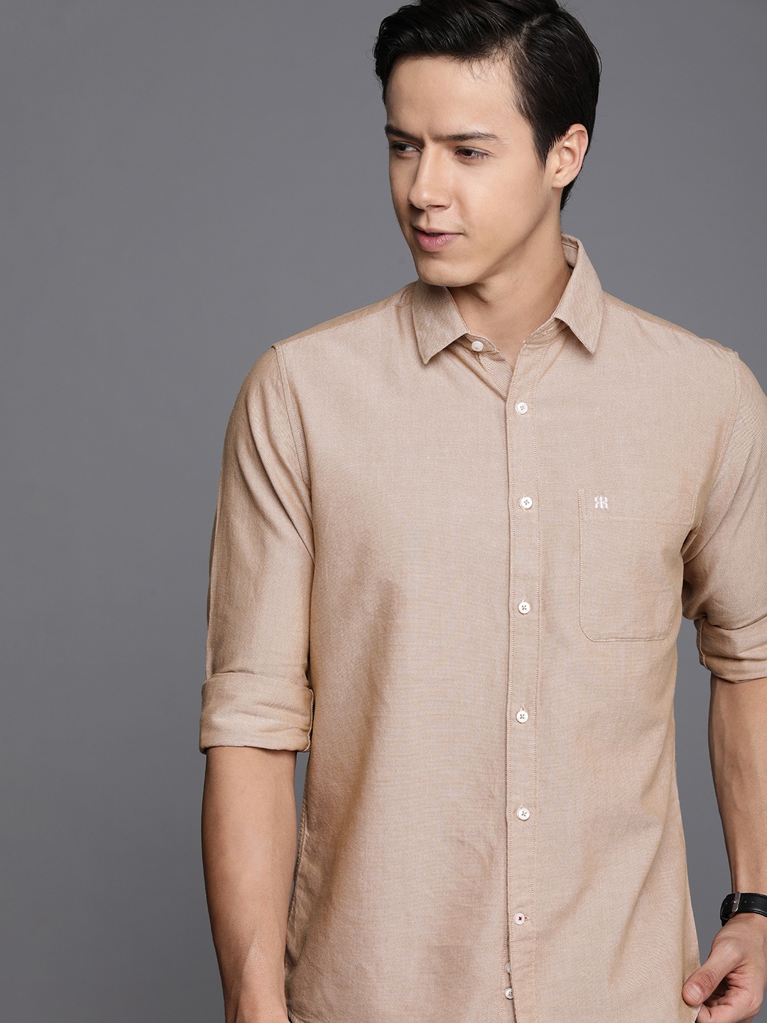 

Raymond Men Khaki Solid Slim Fit Pure Cotton Formal Shirt