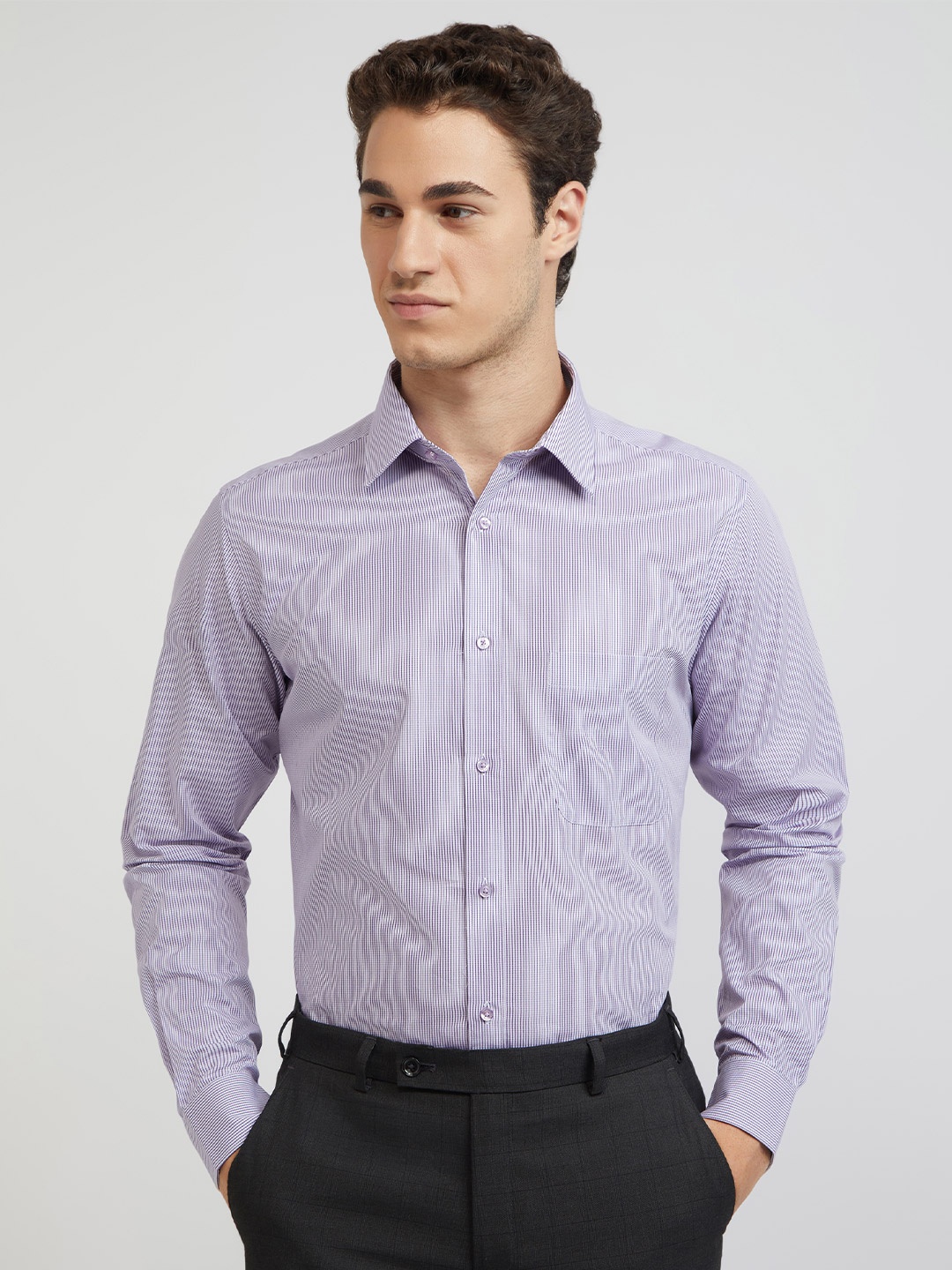 

Raymond Men Purple Pure Cotton Slim Fit Micro Checked Formal Shirt