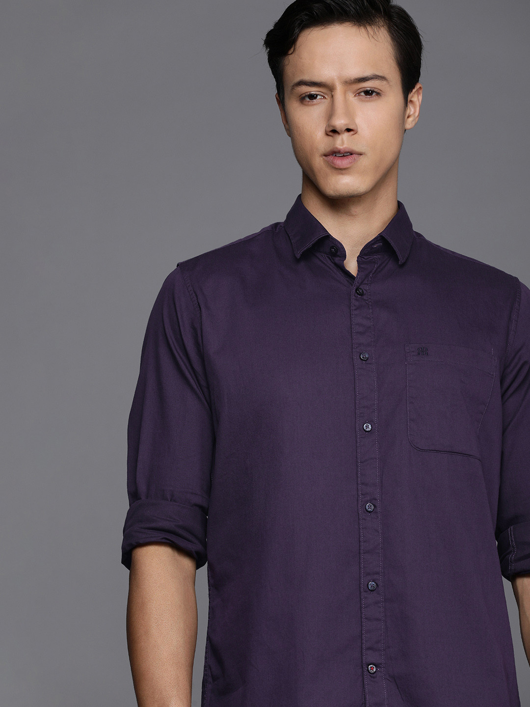 

Raymond Men Purple Solid Slim Fit Pure Cotton Formal Shirt
