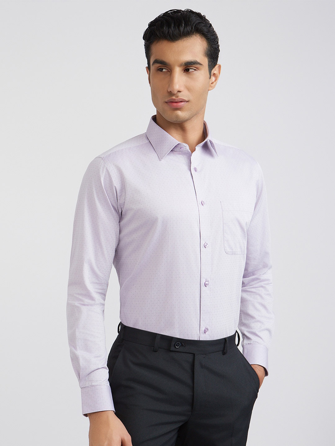 

Raymond Men Purple Pure Cotton Self-Design Slim Fit Formal Shirt