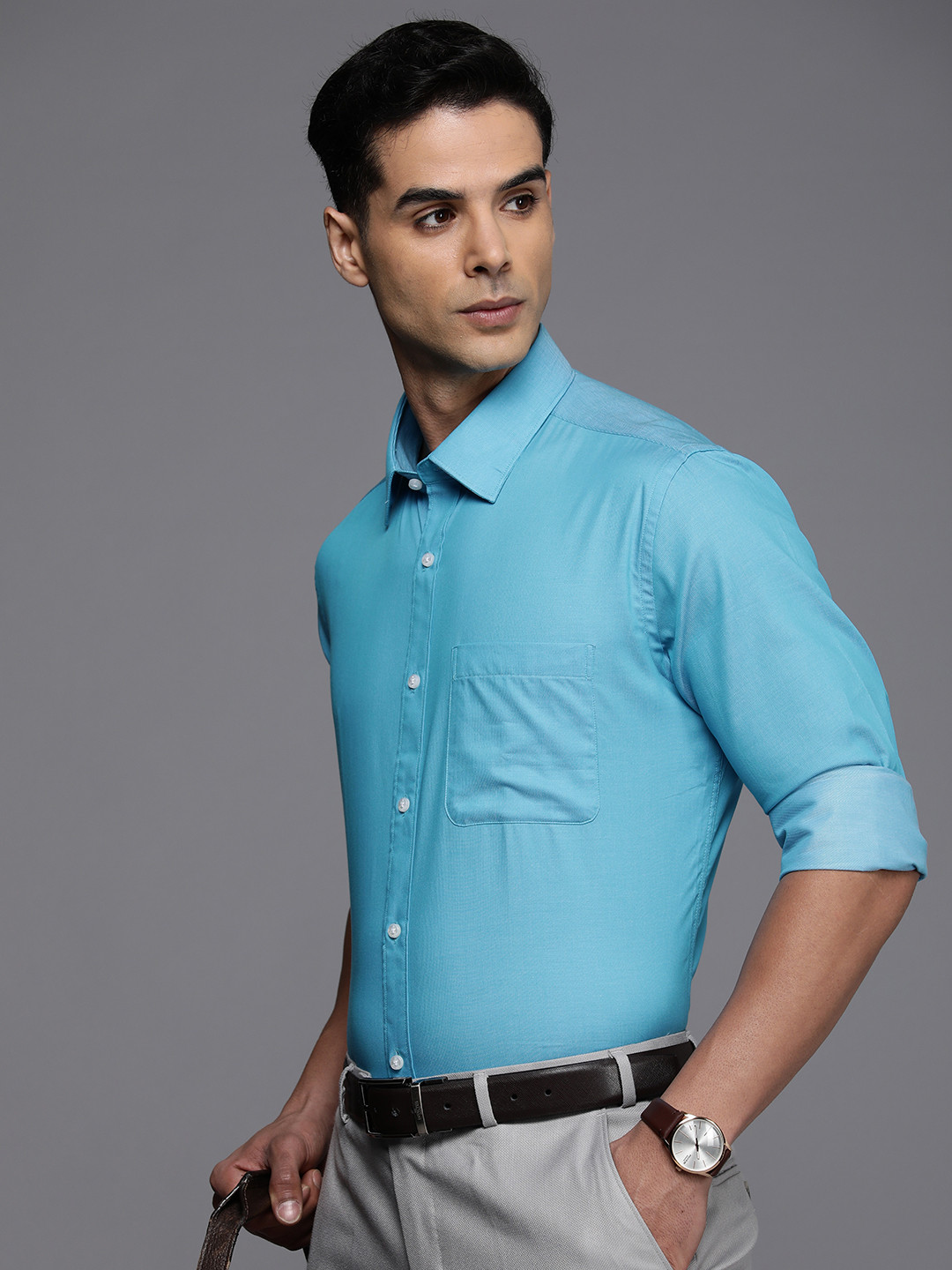 

Raymond Men Slim Fit Pure Cotton Formal Shirt, Blue