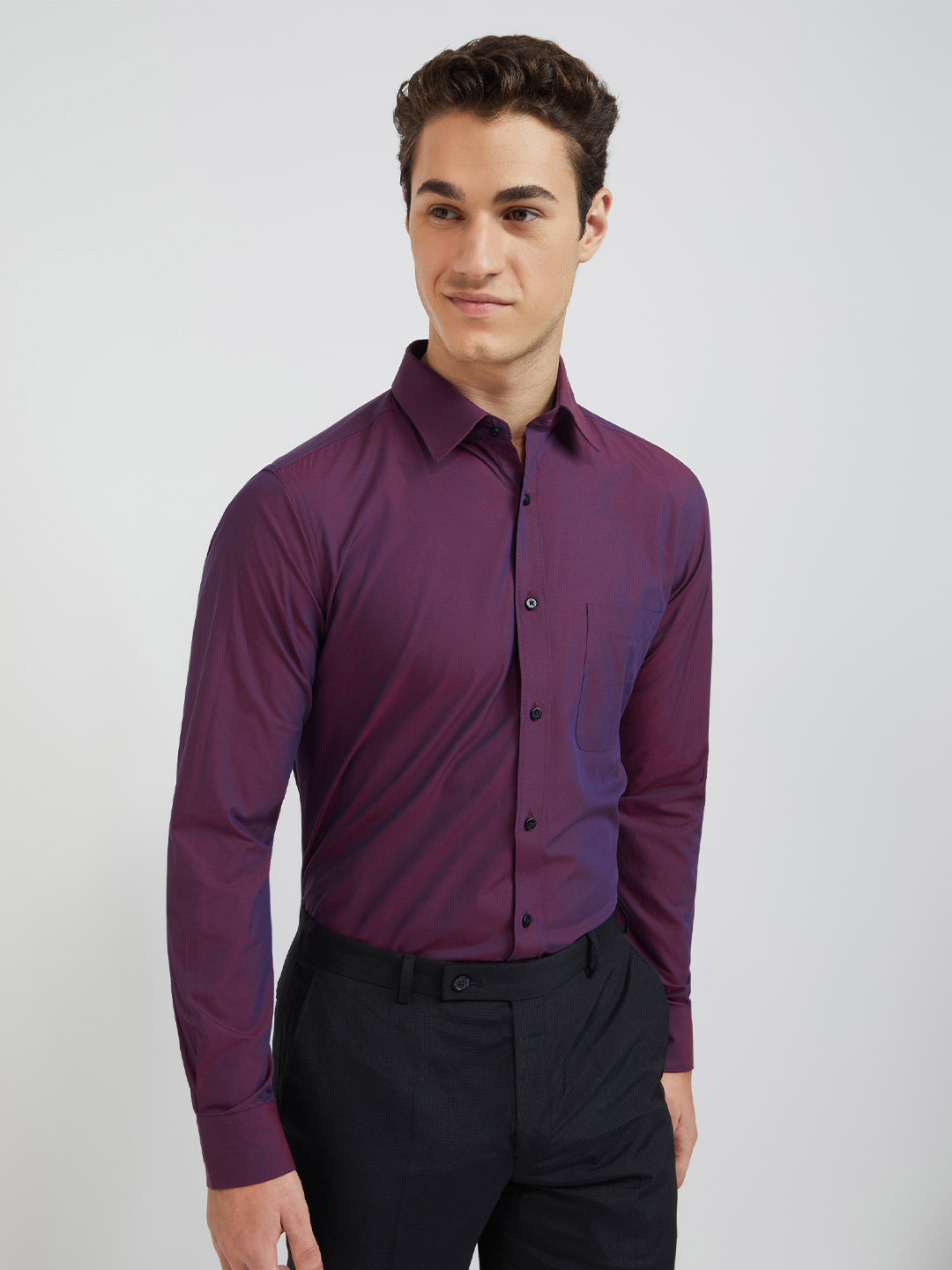 

Raymond Men Pure Cotton Purple Slim Fit Long Sleeves Formal Shirt