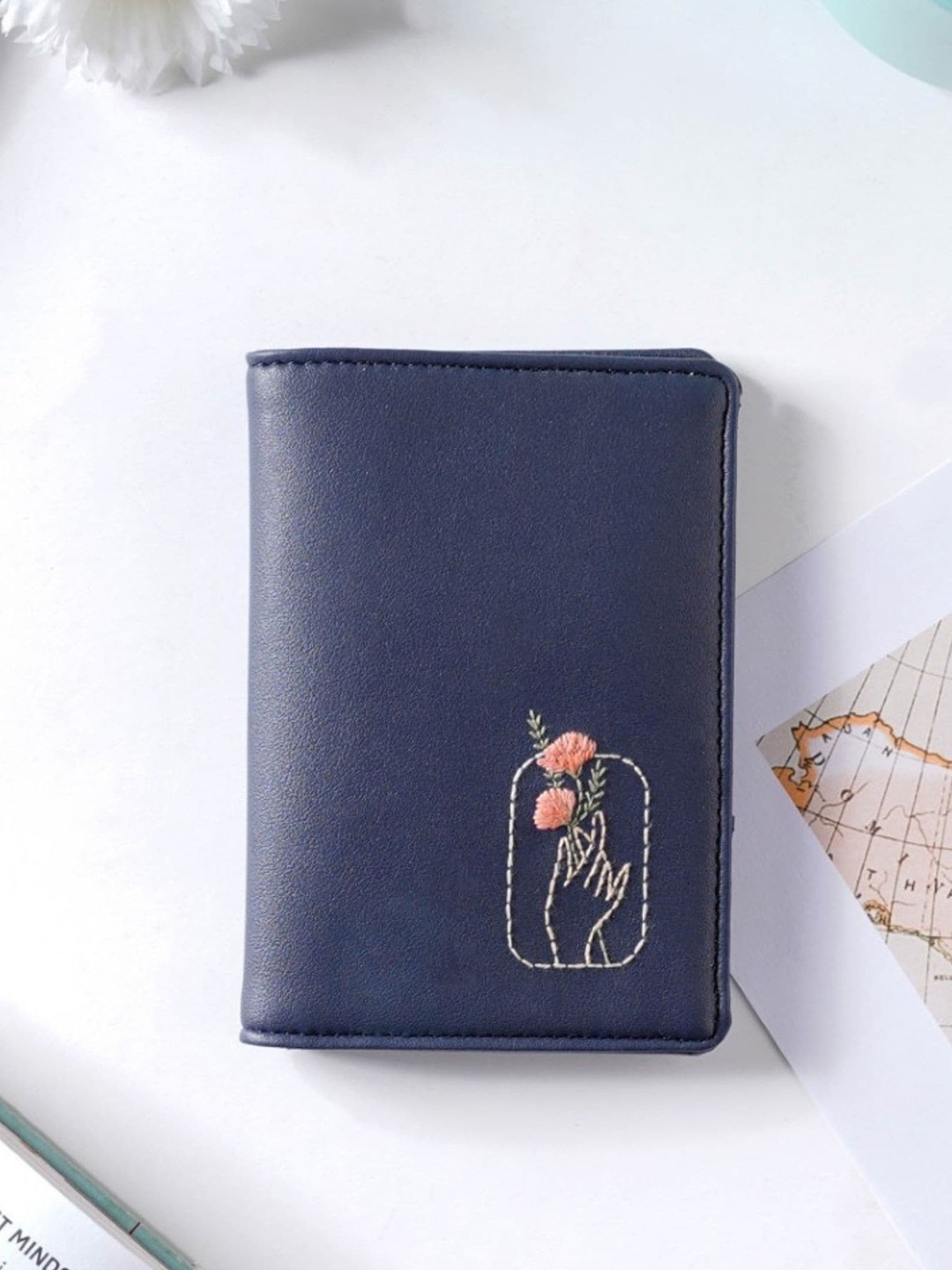 

Nestasia Navy Blue Embroidered Passport Cover