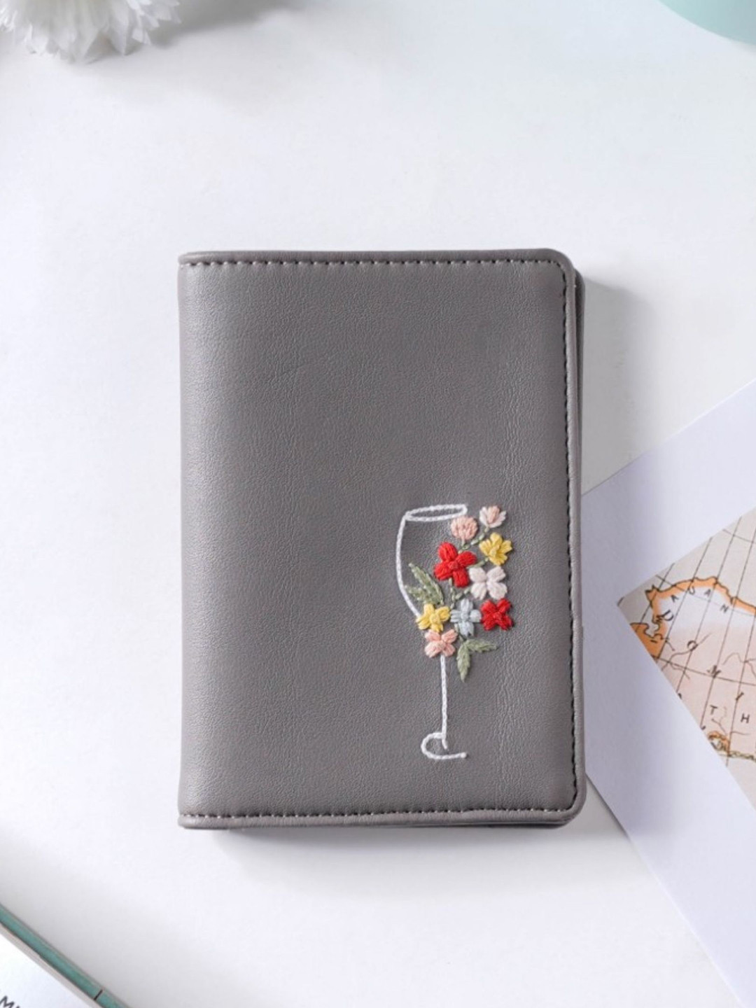

Nestasia Grey Floral Embroidered Passport Cover
