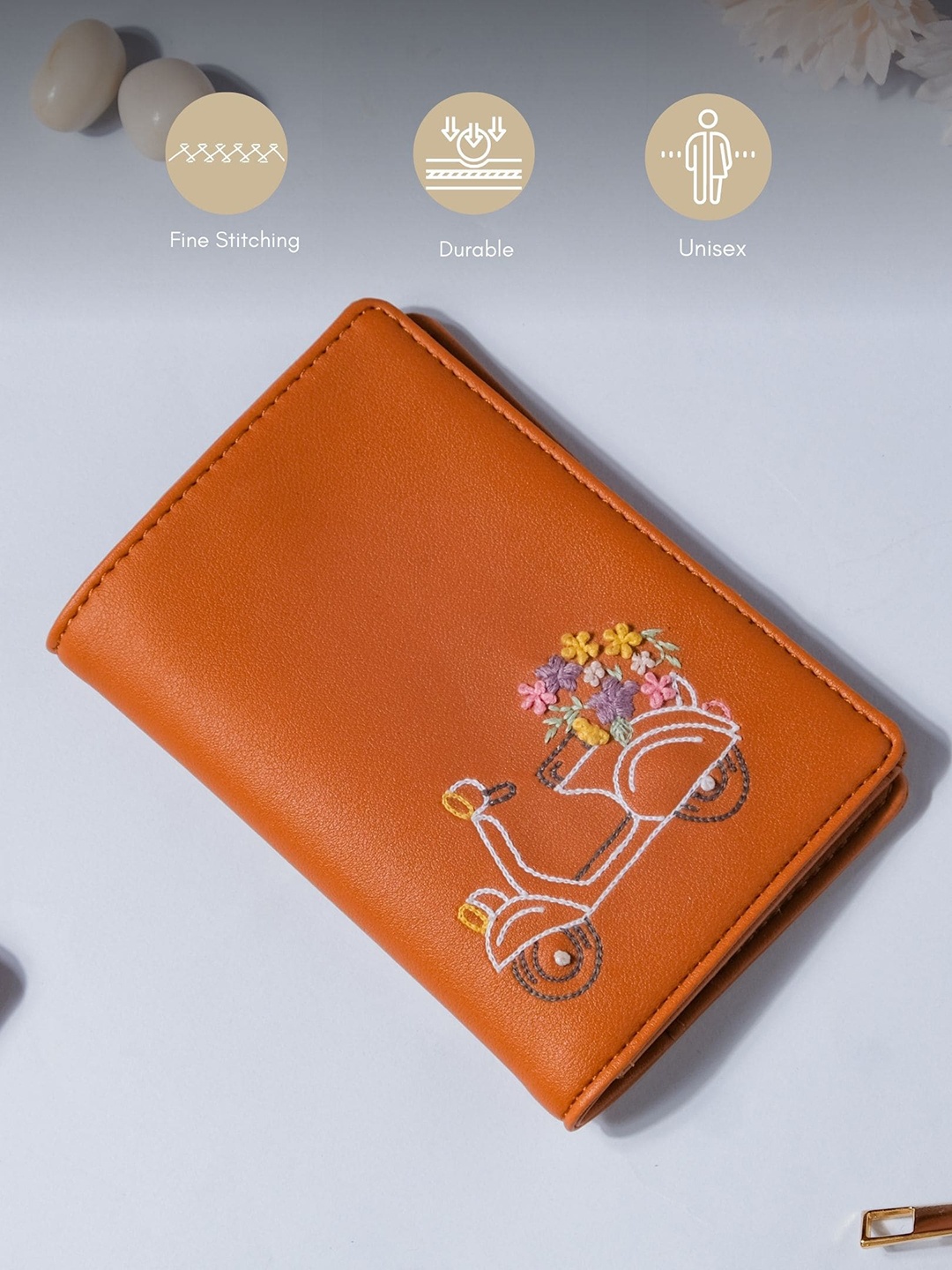 

Nestasia Brown Scooter Embroidered Leather Passport Cover