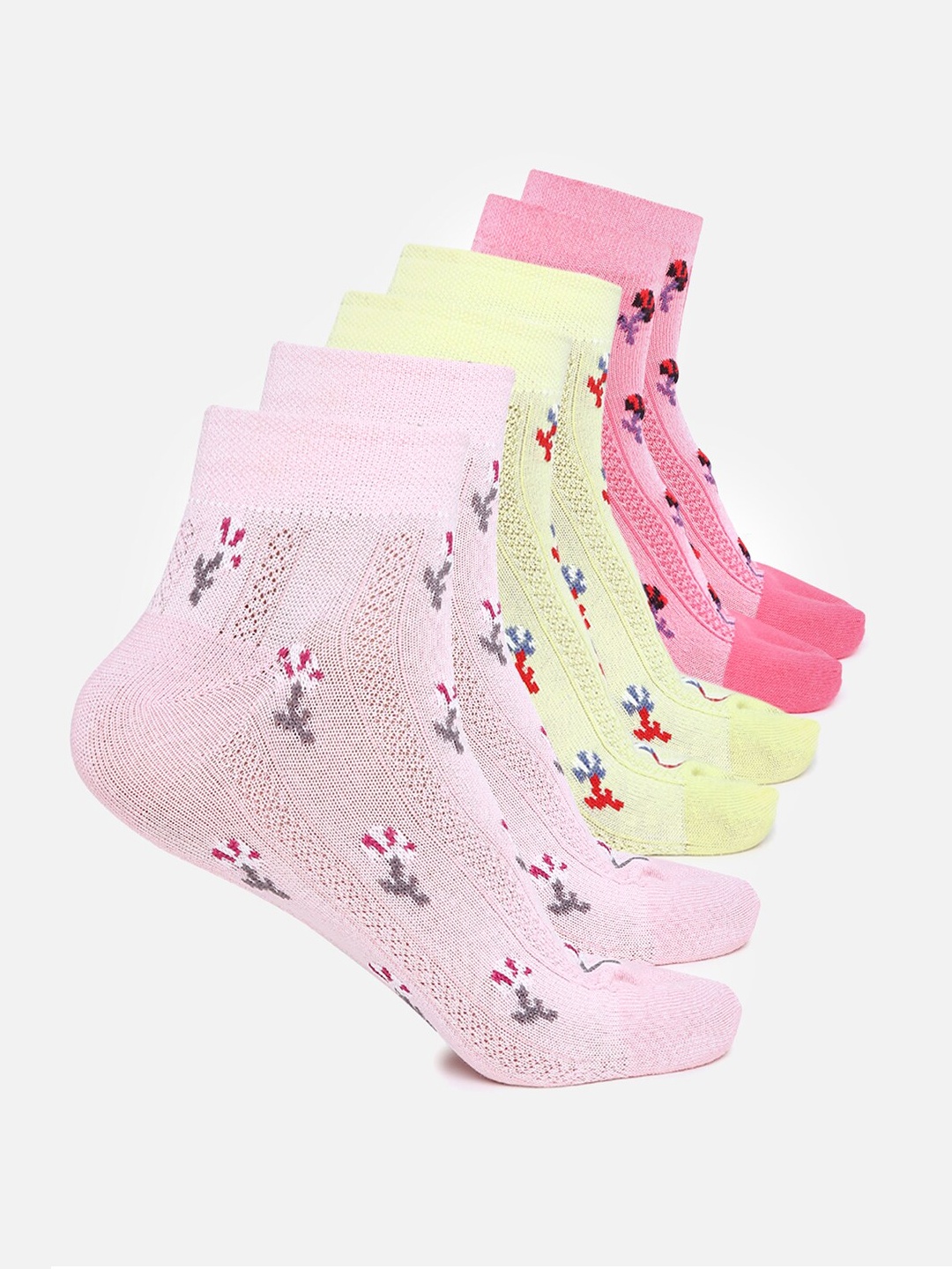 

Kolor Fusion Women Pack Of 4 Patterned Ankle-Length Socks, Pink