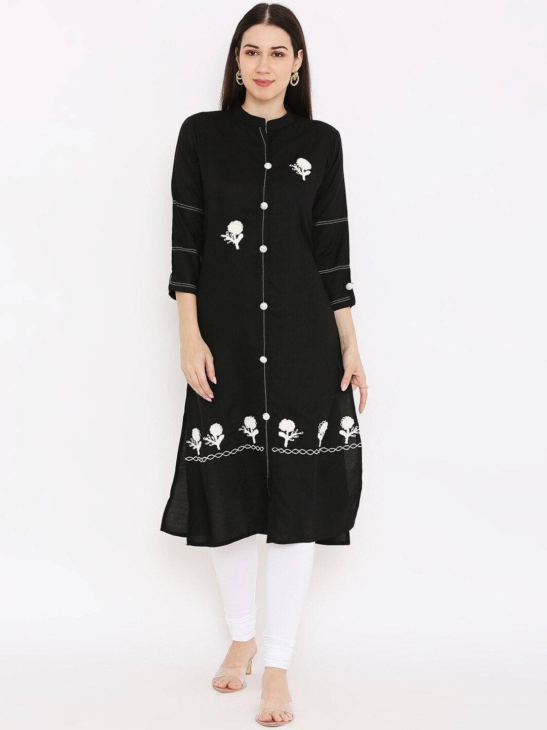 

Peppertree Women Black Floral Embroidered Thread Work Kurta