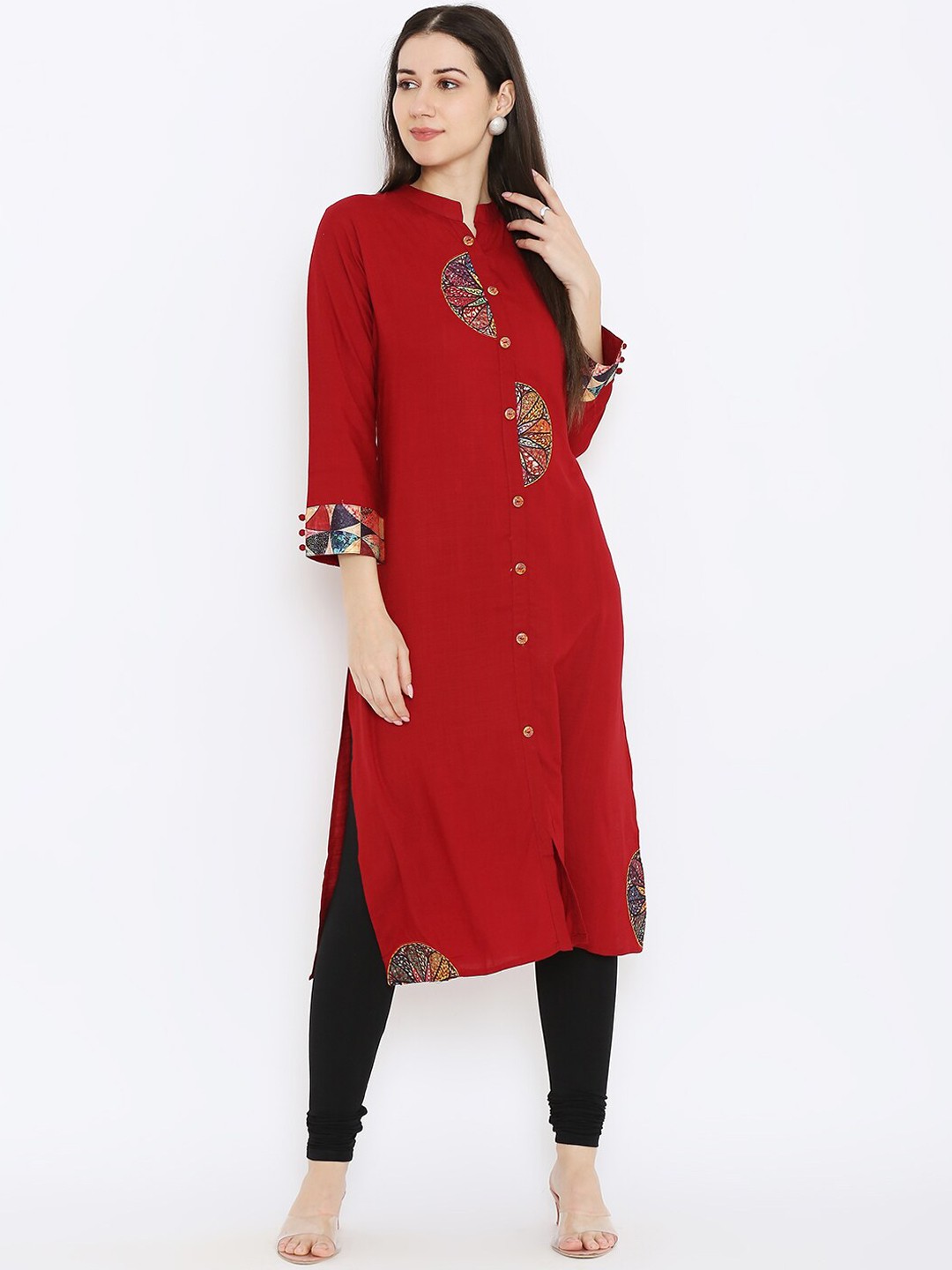 

Peppertree Women Maroon Embroidered Viscose Rayon Kurta
