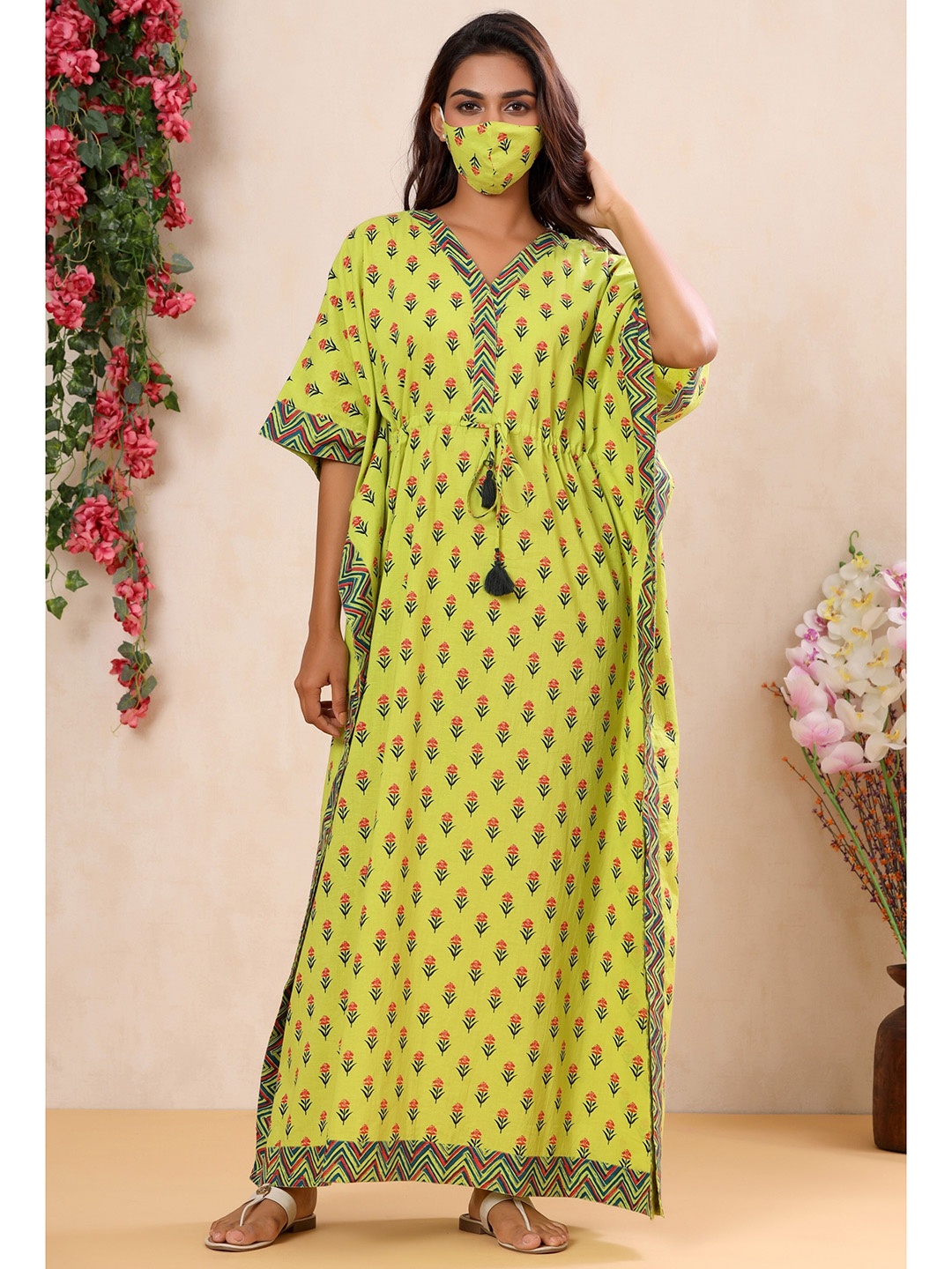 

mirari Women Green Printed Maxi Nightdress