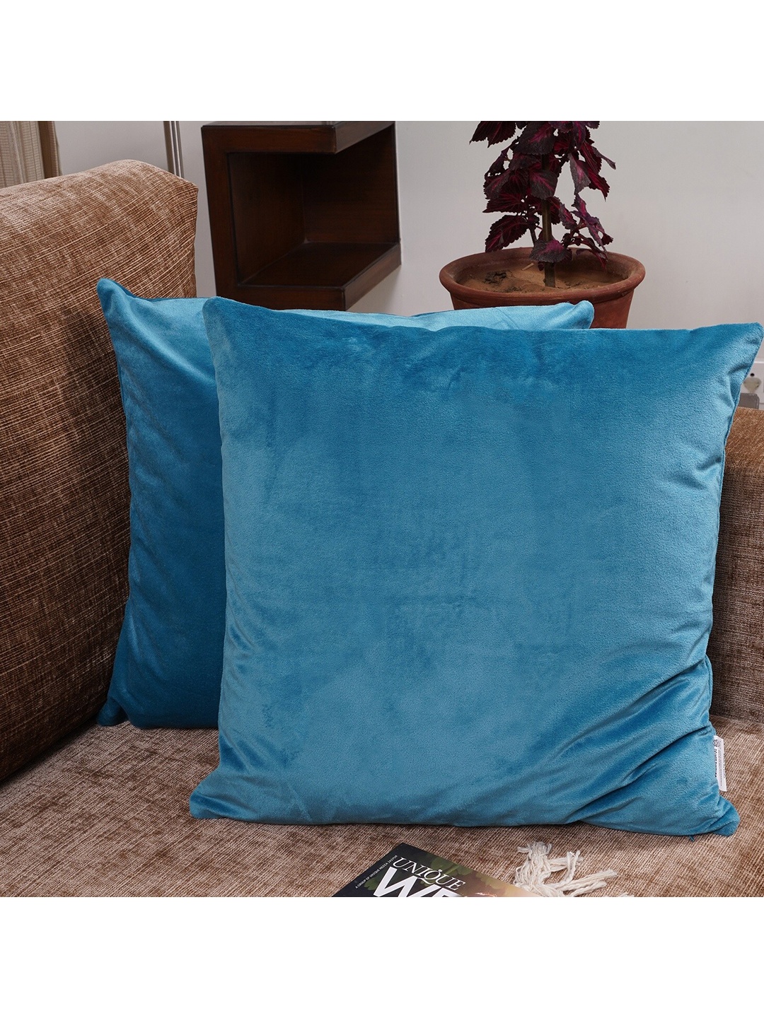 

HOMEMONDE Turquoise Blue Set of 2 Velvet Square Cushion Covers