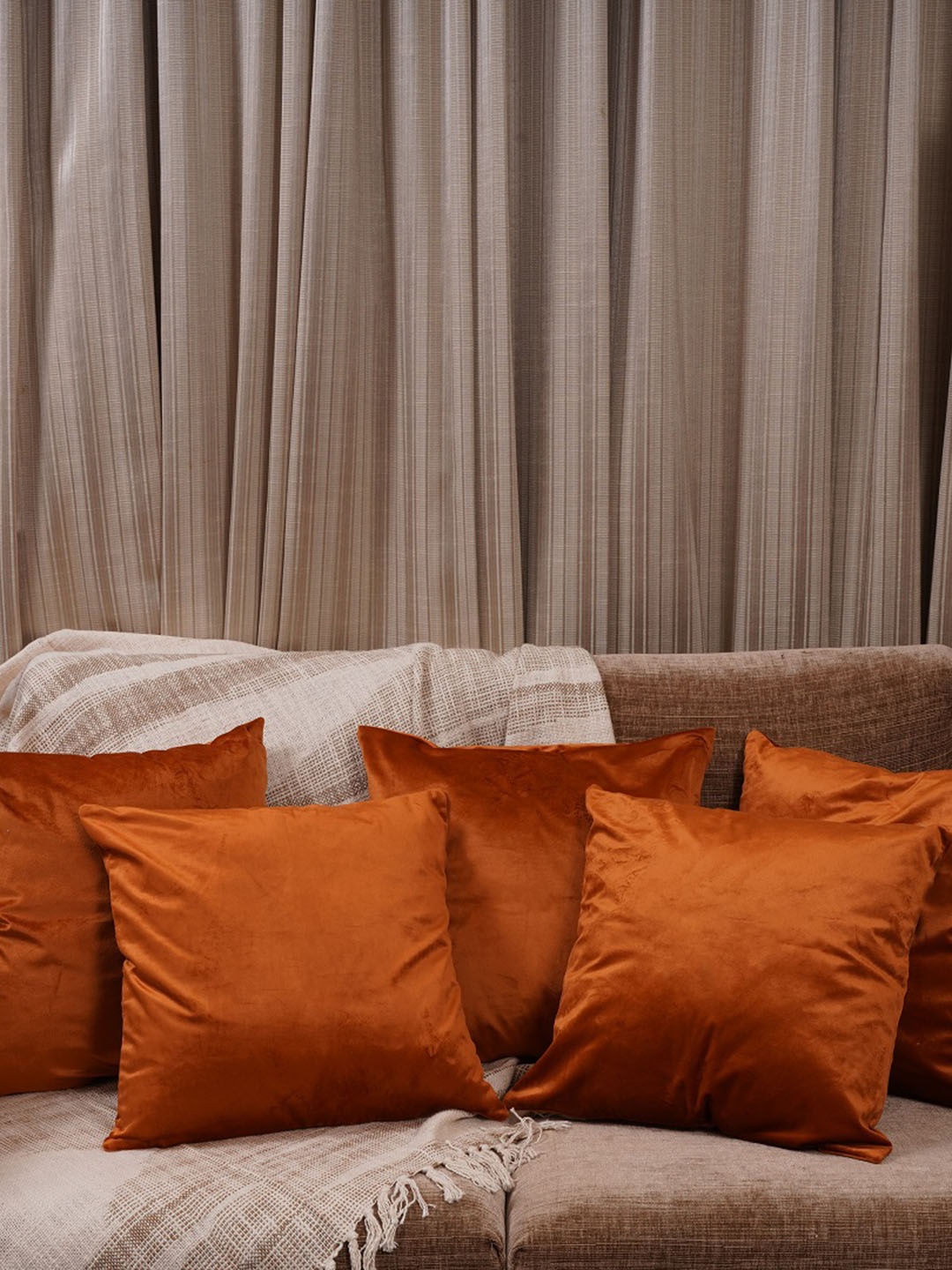 

HOMEMONDE Orange Set of 5 Velvet Square Cushion Covers