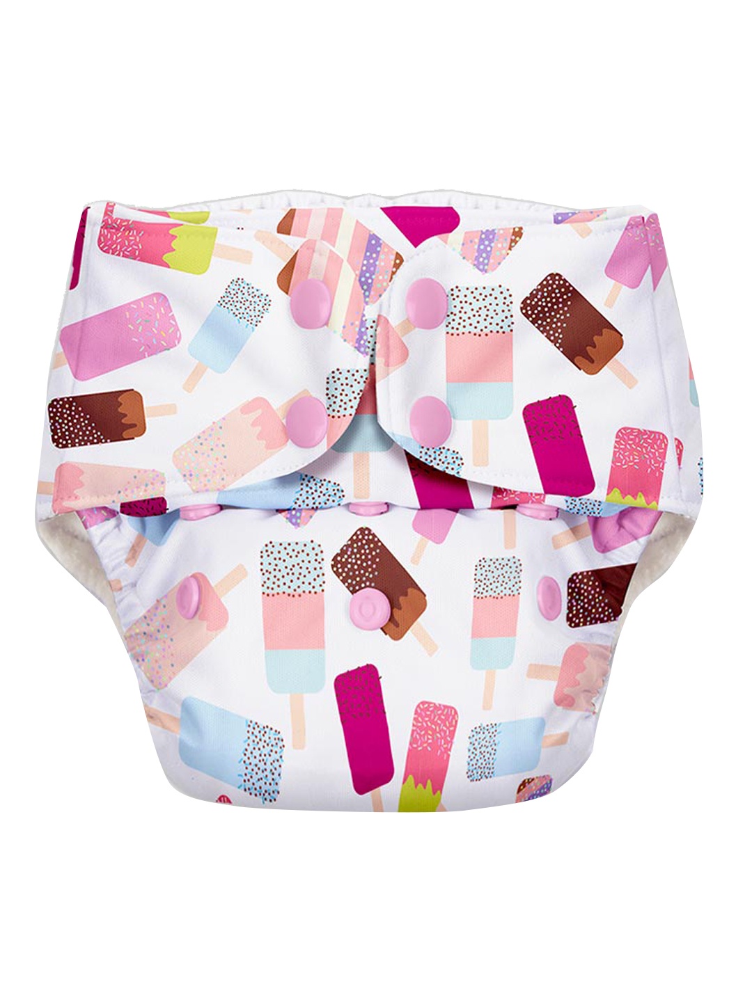 

SuperBottoms White & Pink Printed Eco Friendly Adjustable All Night Cloth Diaper