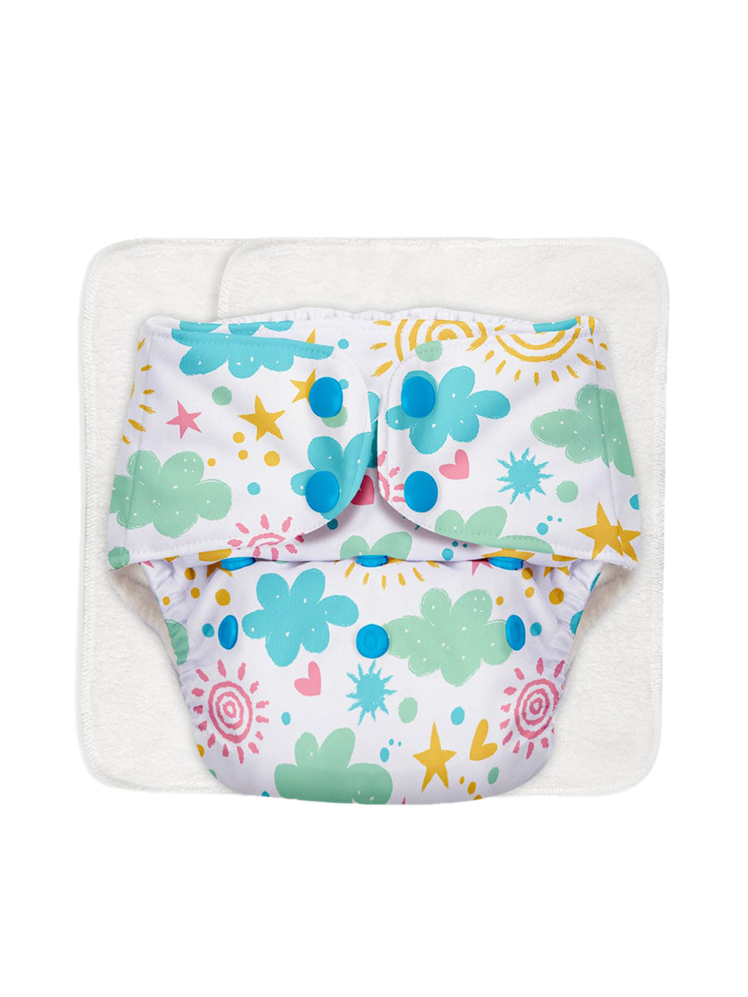 

SuperBottoms White & Blue Printed Eco Friendly Adjustable All Night Cloth Diaper