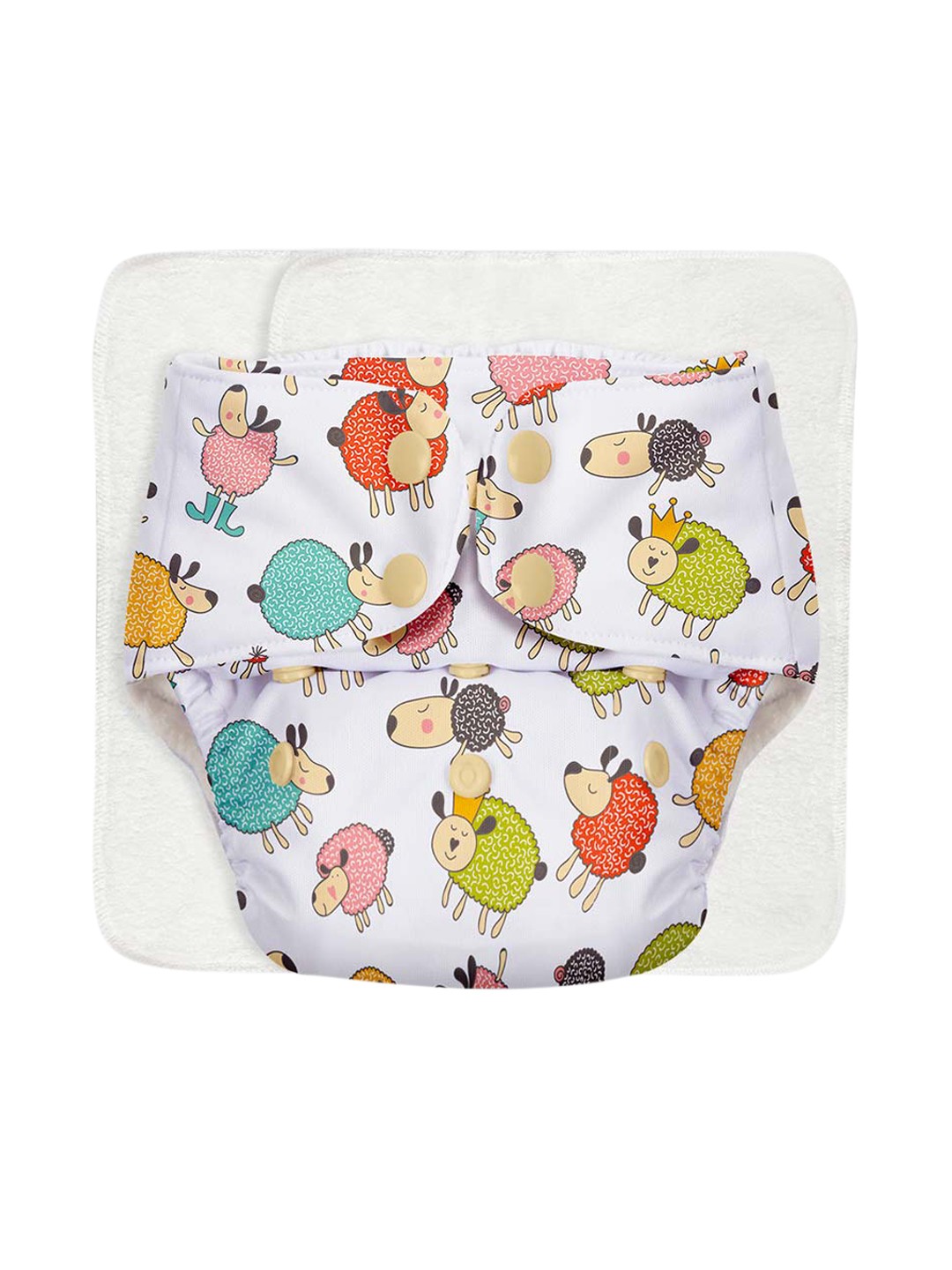 

SuperBottoms White & Green Printed Eco Friendly Adjustable All Night Cloth Diaper