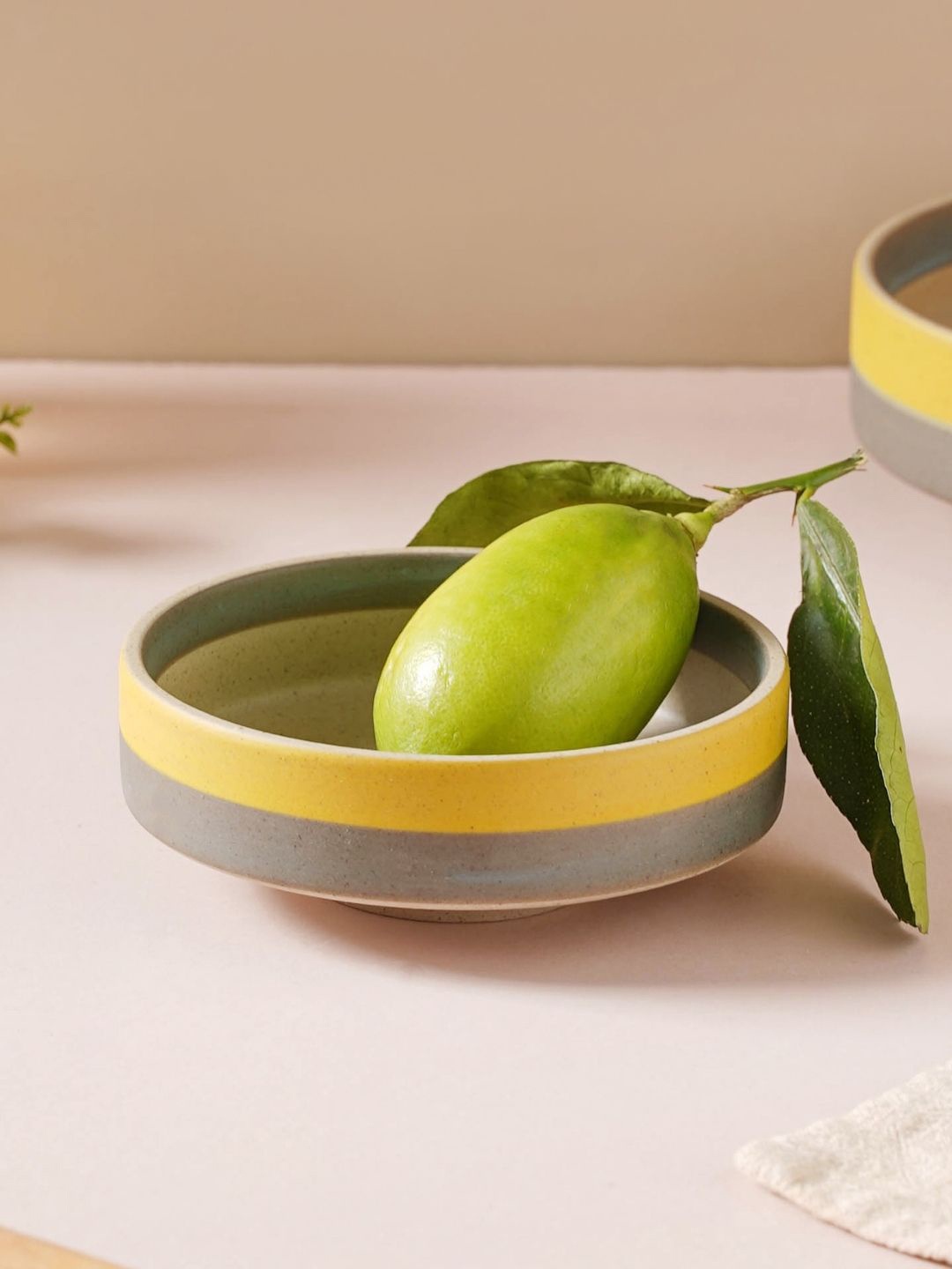 Nestasia Yellow & Grey Printed Microwave safe Ceramic Matte Bowls 200ml