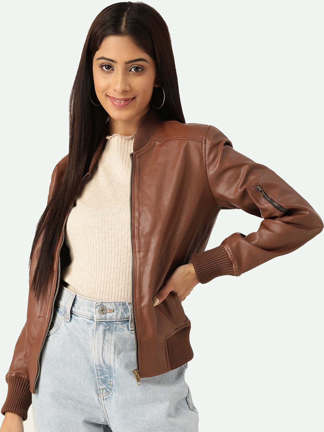 

Leather Retail Women Brown Biker Jacket