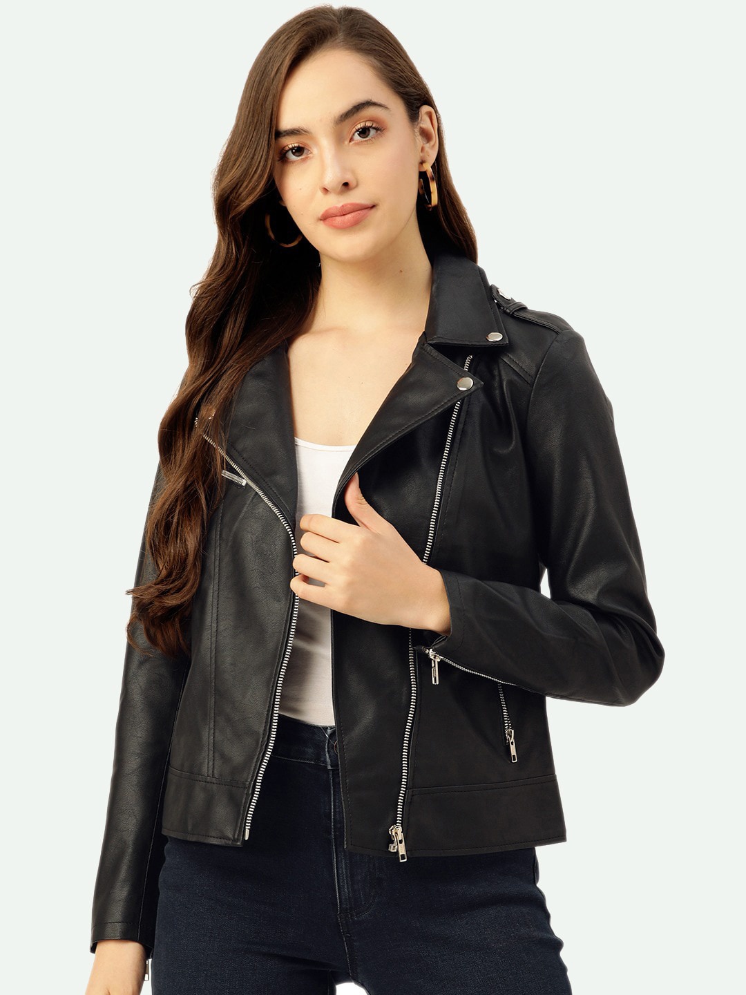 

Leather Retail Women Black Crop Outdoor Biker Jacket