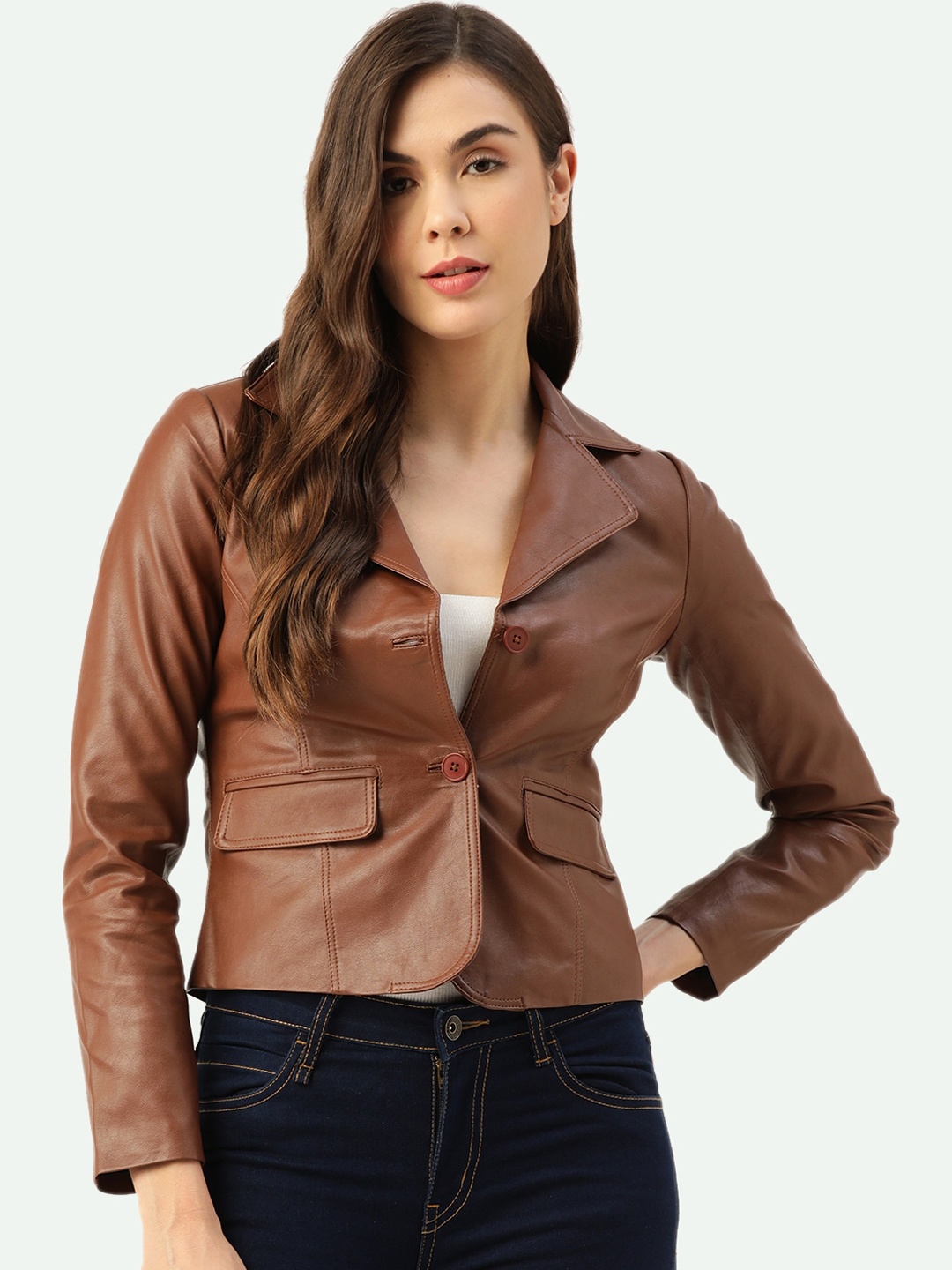 

Leather Retail Women Brown Crop Outdoor Leather Jacket