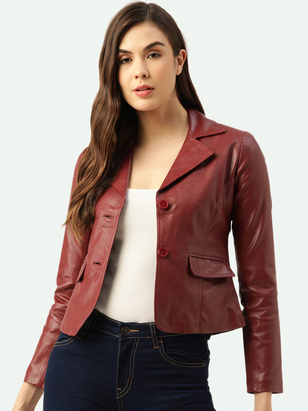 

Leather Retail Women Crop Outdoor Faux Leather Jacket, Red
