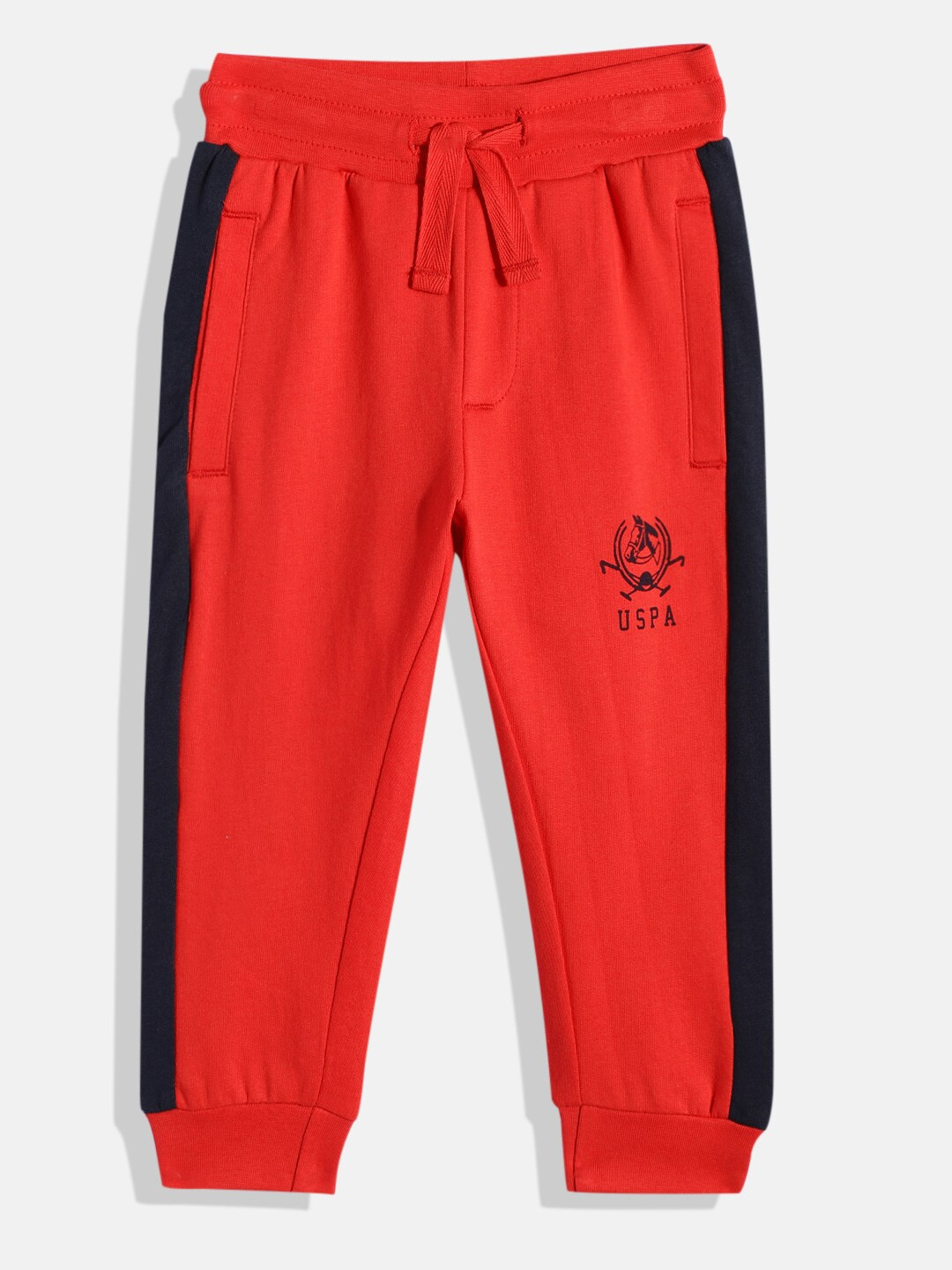 

U.S. Polo Assn. Kids Boys Pure Cotton Joggers With Side Taping & Brand Logo Print Detail, Red