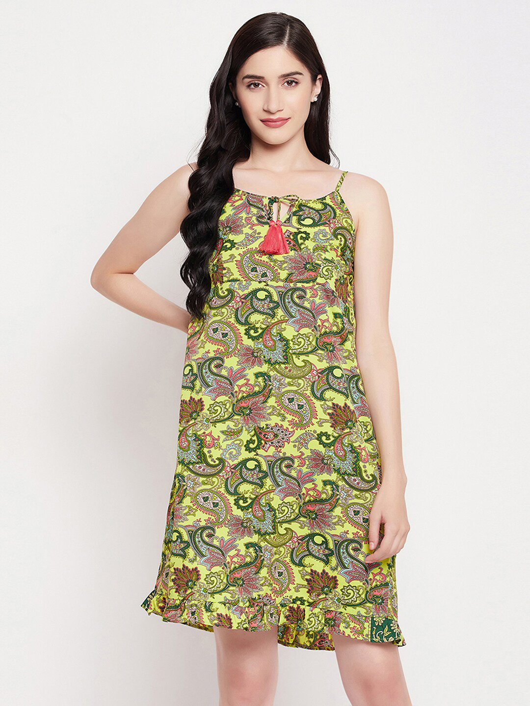 

Clovia Women Green Ethnic Motifs Crepe A-Line Dress