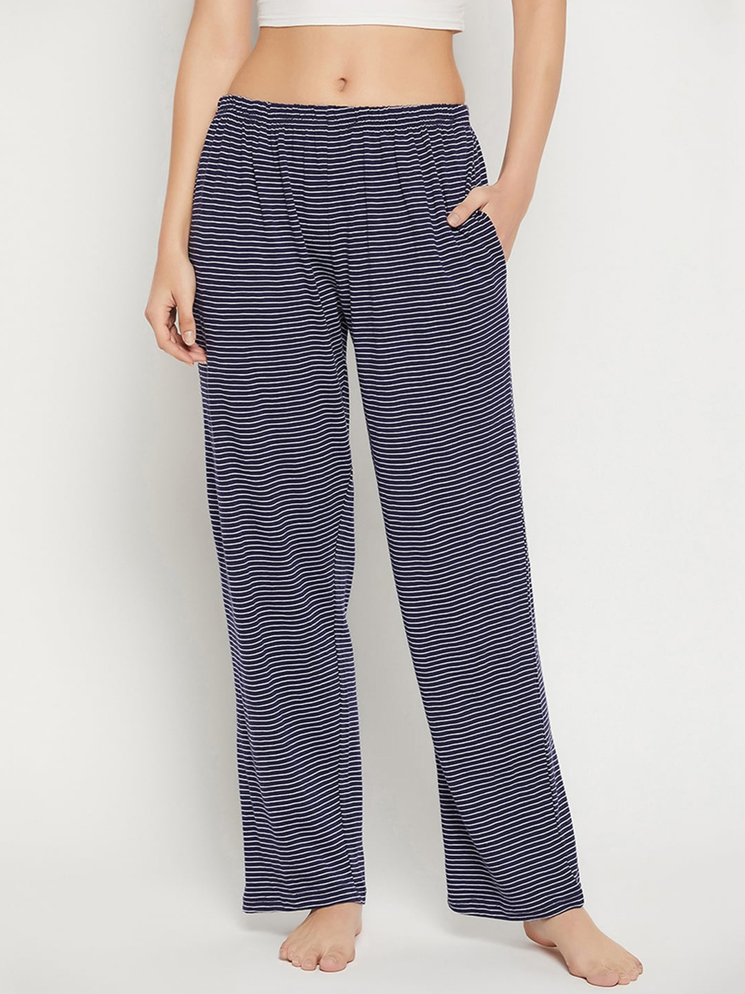 

Clovia Women Navy-Blue Striped Cotton Lounge Pant