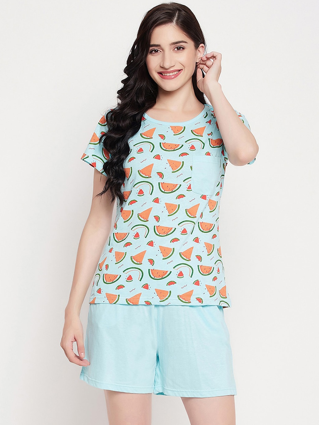 

Clovia Women Geomertic Printed Night suit, Blue