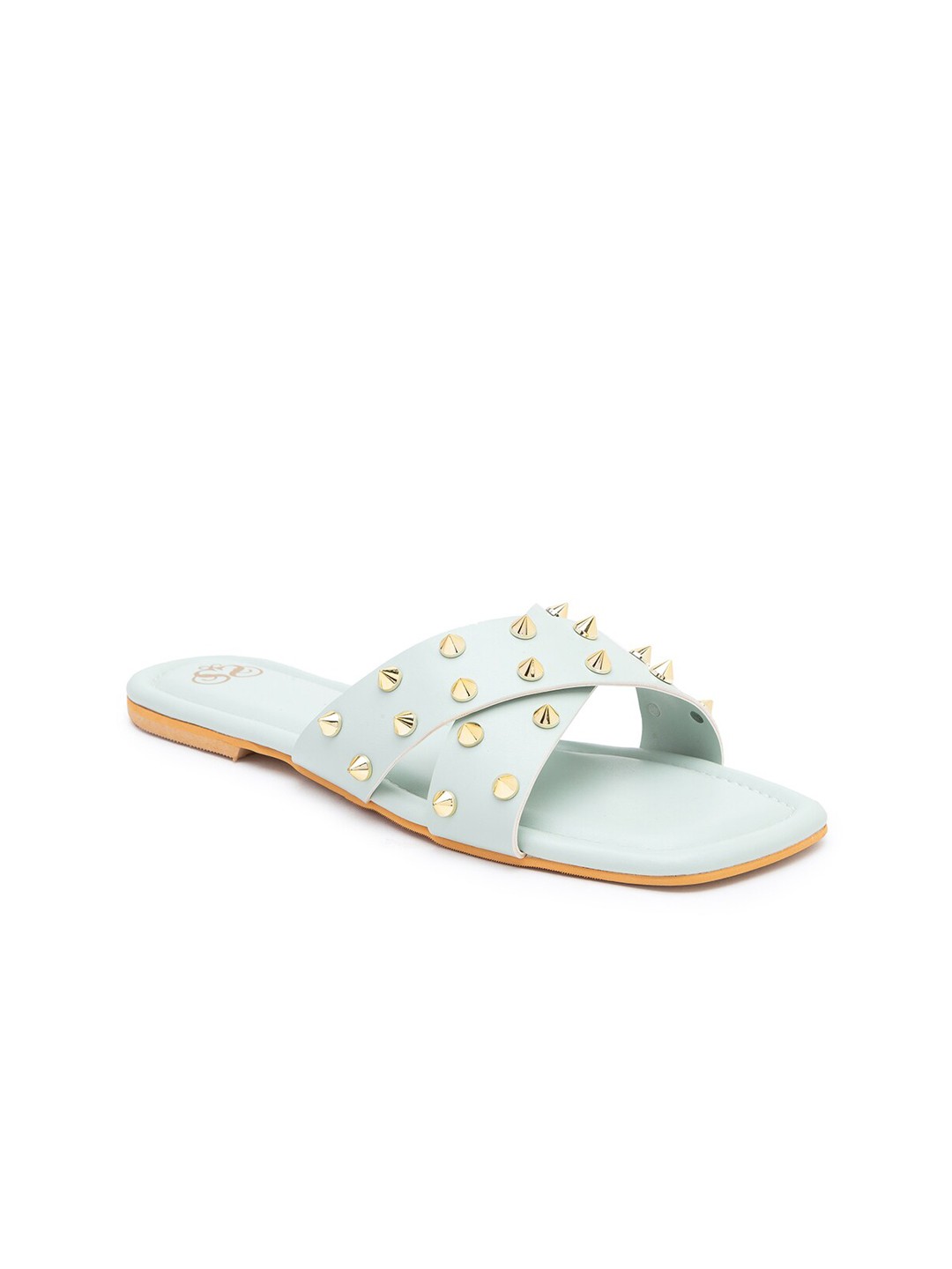 

Sole To Soul Women Green Embellished Open Toe Flats