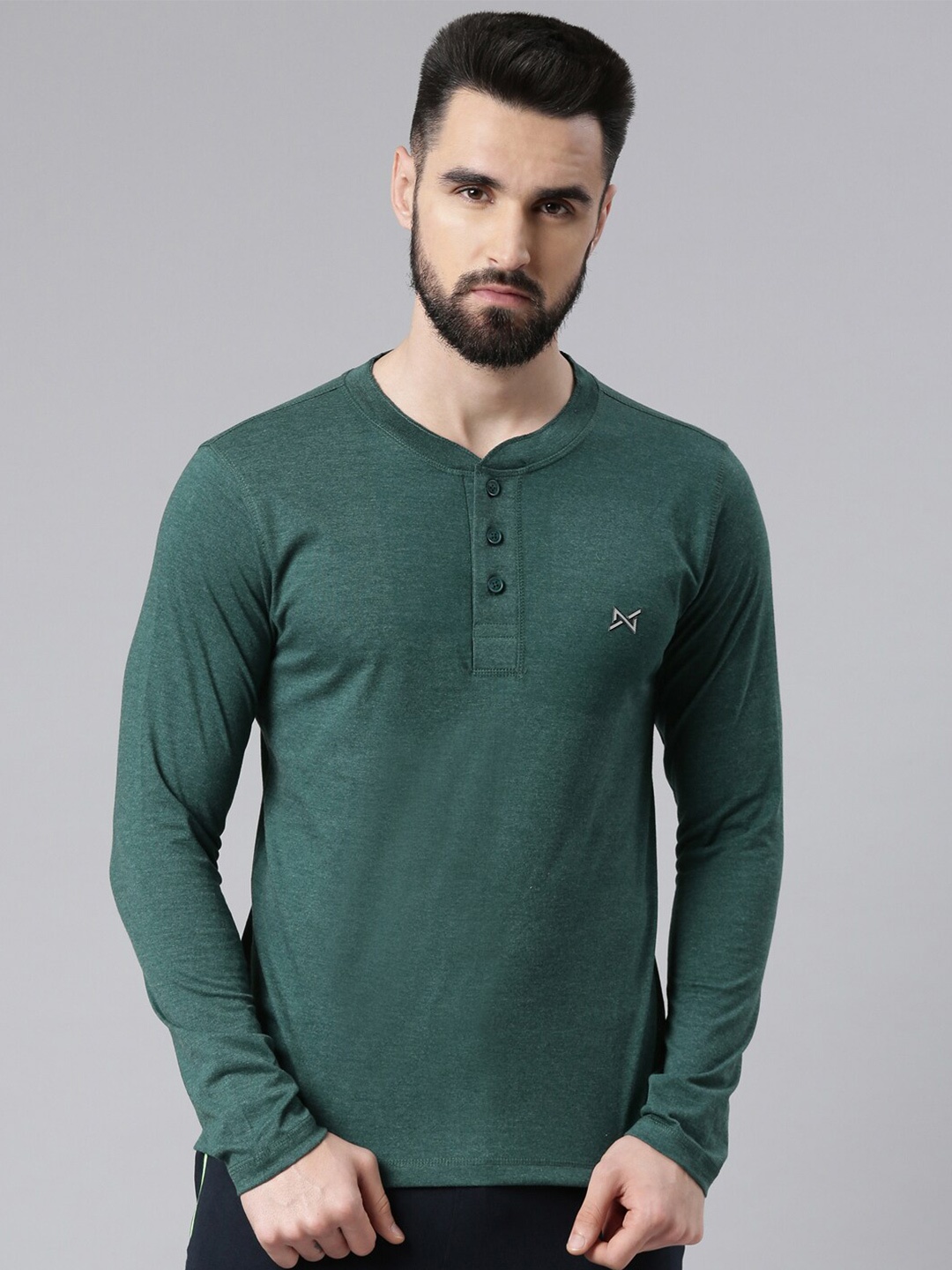 

Force NXT Men Green Long Sleeve Henley T-Shirt