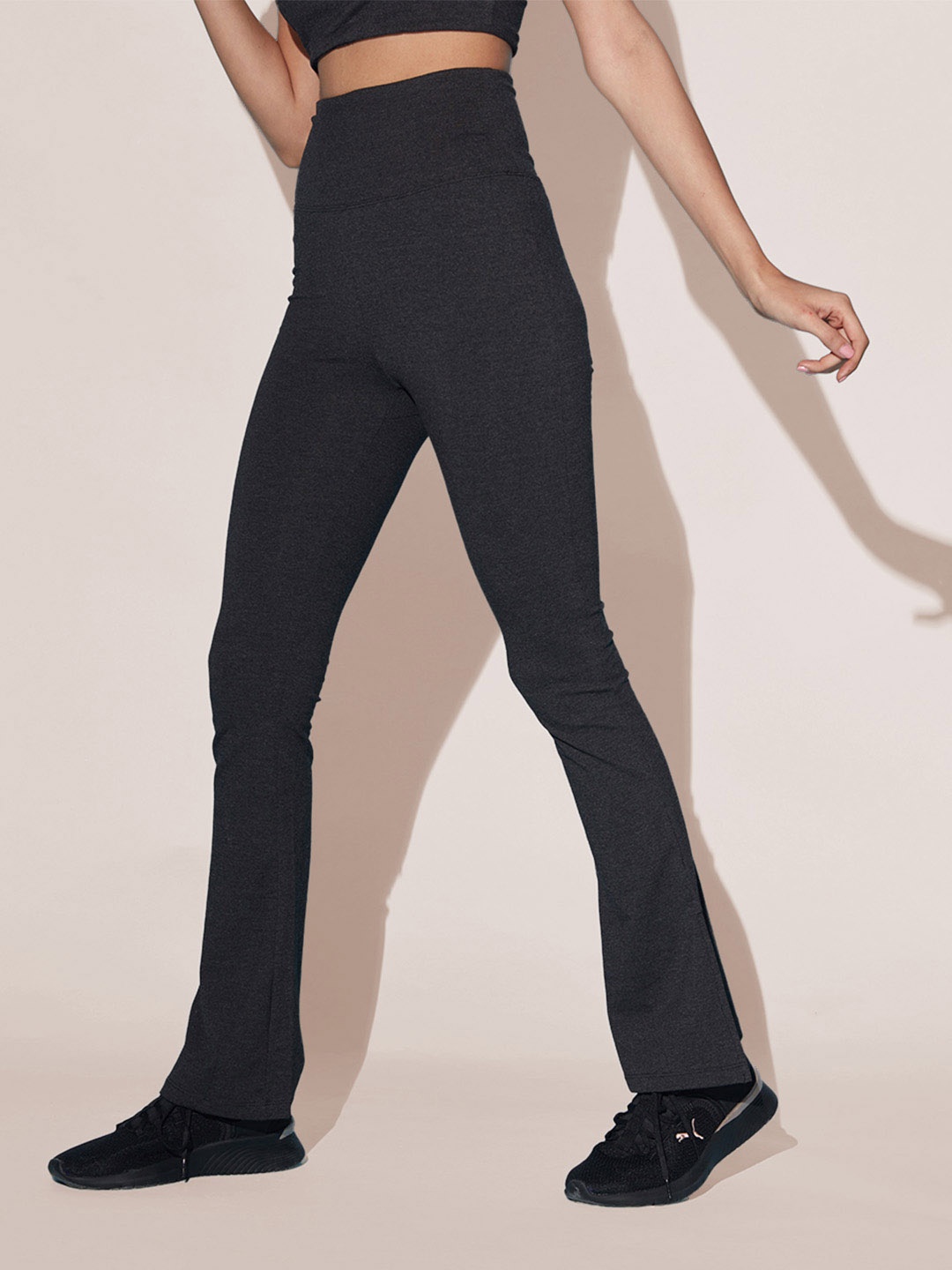 

KICA Women High Waist Cotton Side Slit Flared Track Pants, Black