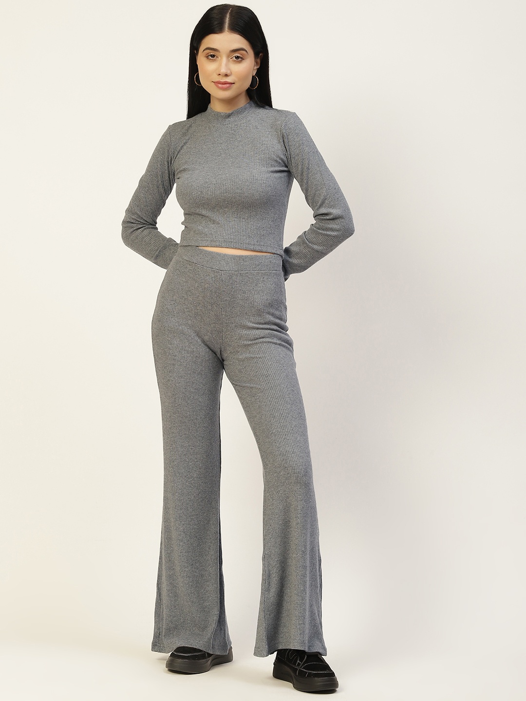 

Femea Women Grey Solid Winter Co-Ords