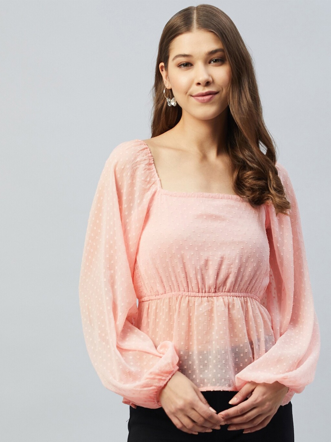 

DELAN Women Pink Cinched Waist Top
