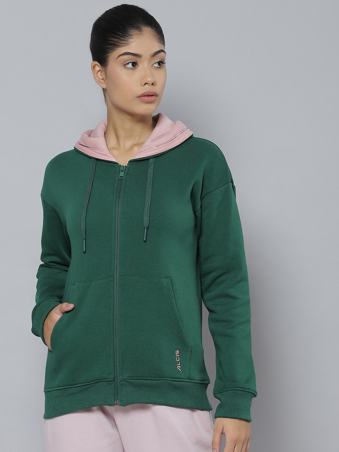 

Alcis Women Green Hooded Sweatshirt