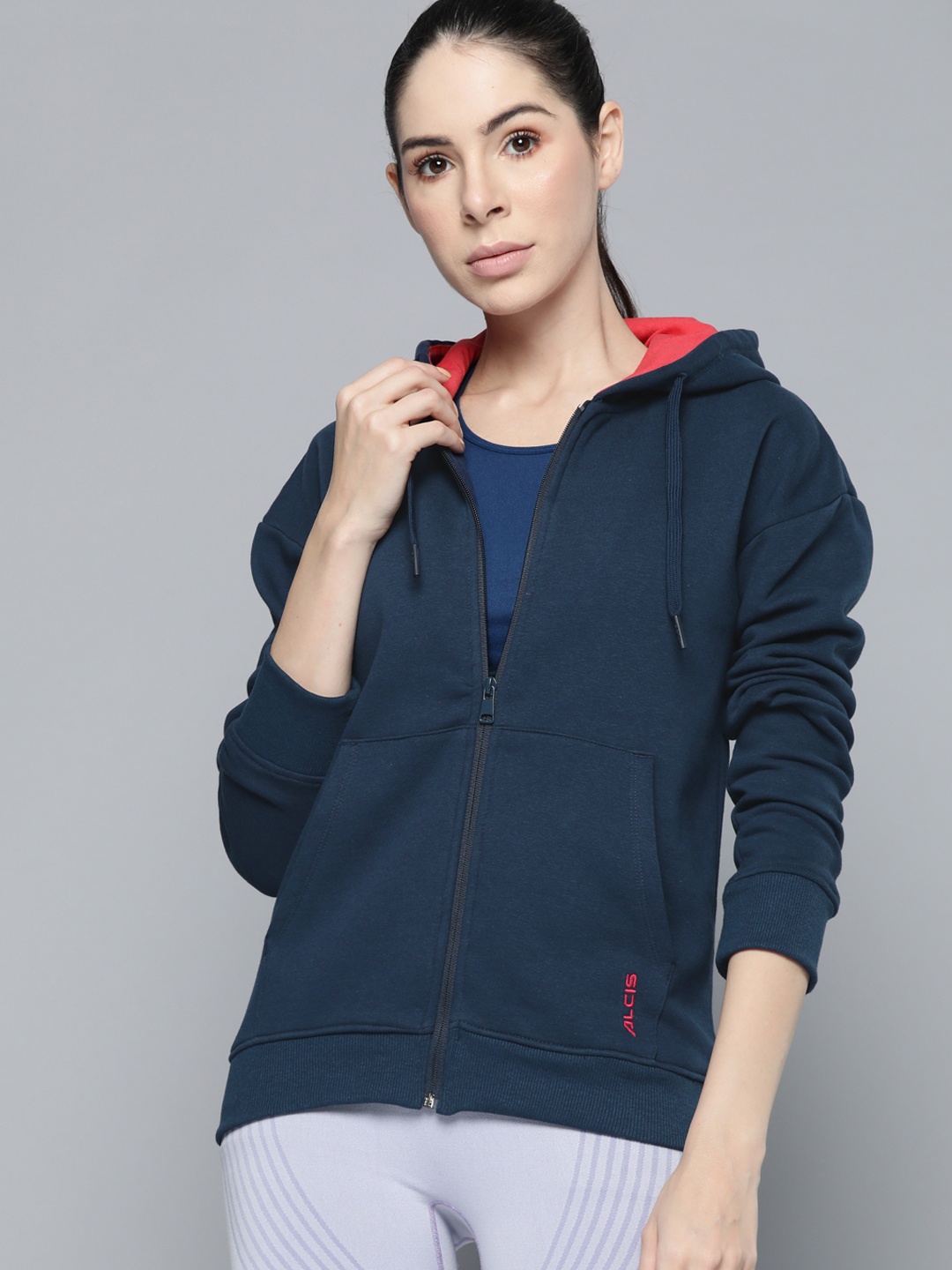 

Alcis Women Blue Printed Hooded Sweatshirt