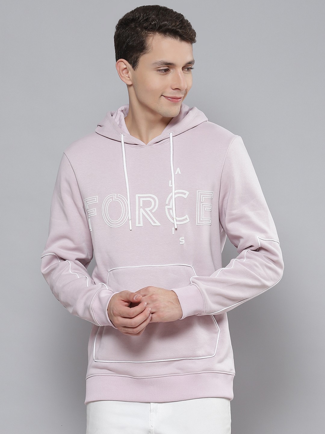 

Alcis Men Lavender & White Printed Hooded Sweatshirt