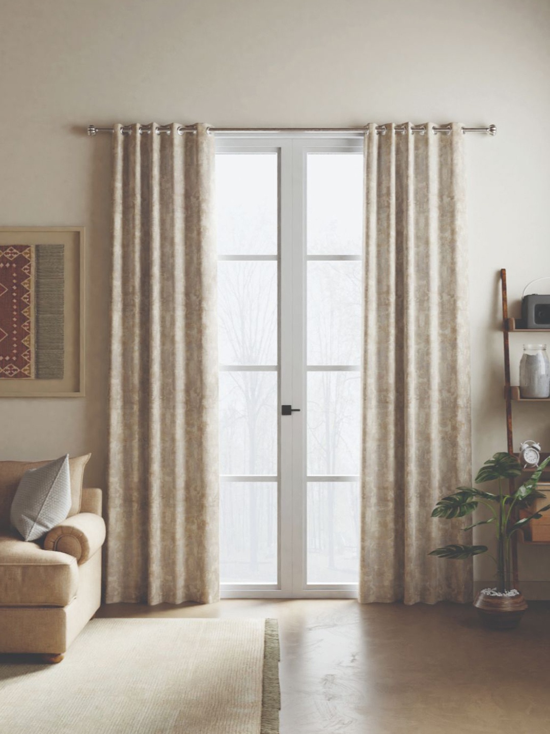 

BIANCA Gold-Toned & White Set of 2 Room Darkening Door Curtain