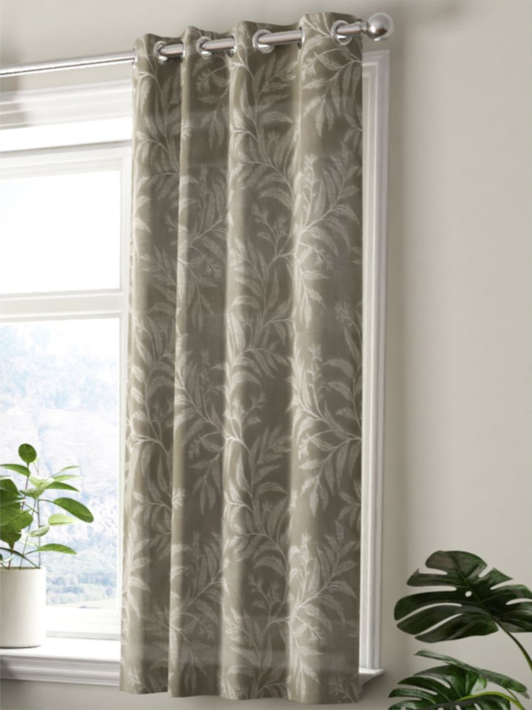 

BIANCA Beige Floral Printed Jacquard Blackout Window Curtain